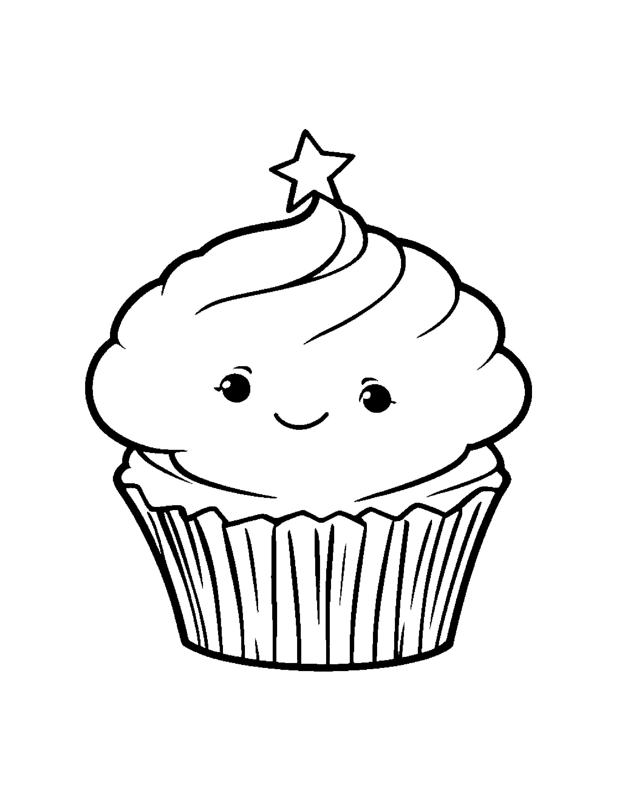 Sleepy Cupcake With A Star #2 Coloring Page (Free Printable PDF)