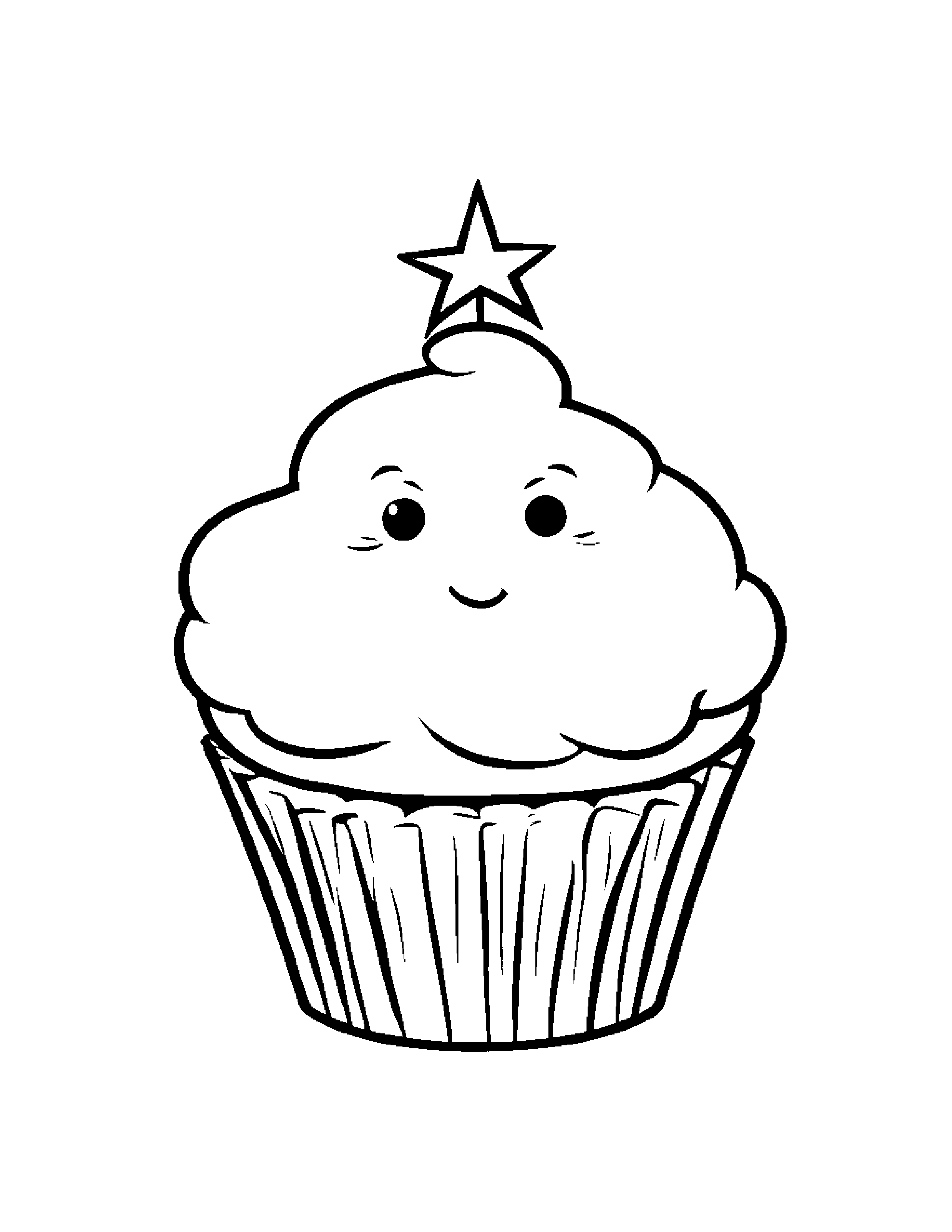 Sleepy Cupcake With A Star Coloring Page (Free Printable PDF)