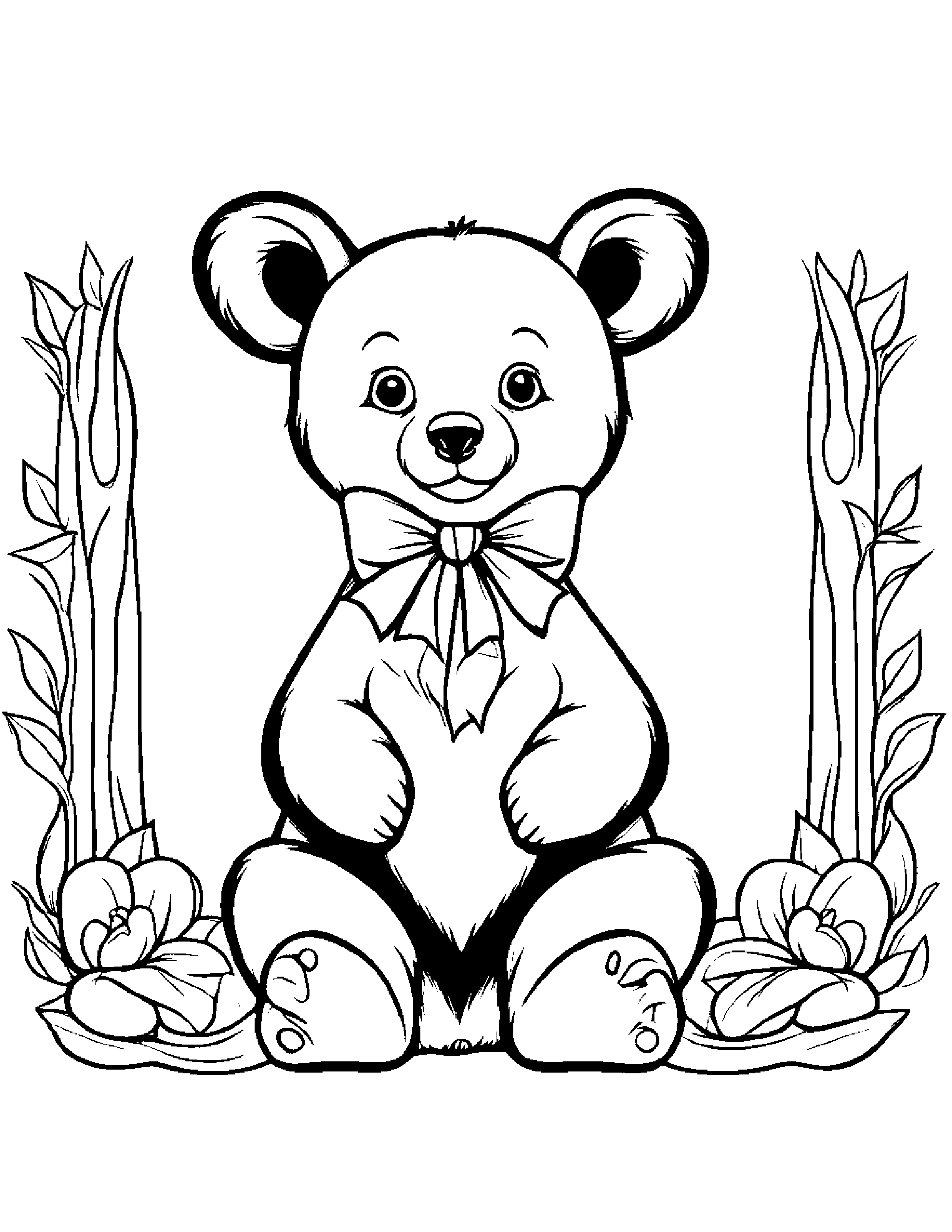 Bear Cub With A Bow #2 Coloring Page (Free Printable PDF)