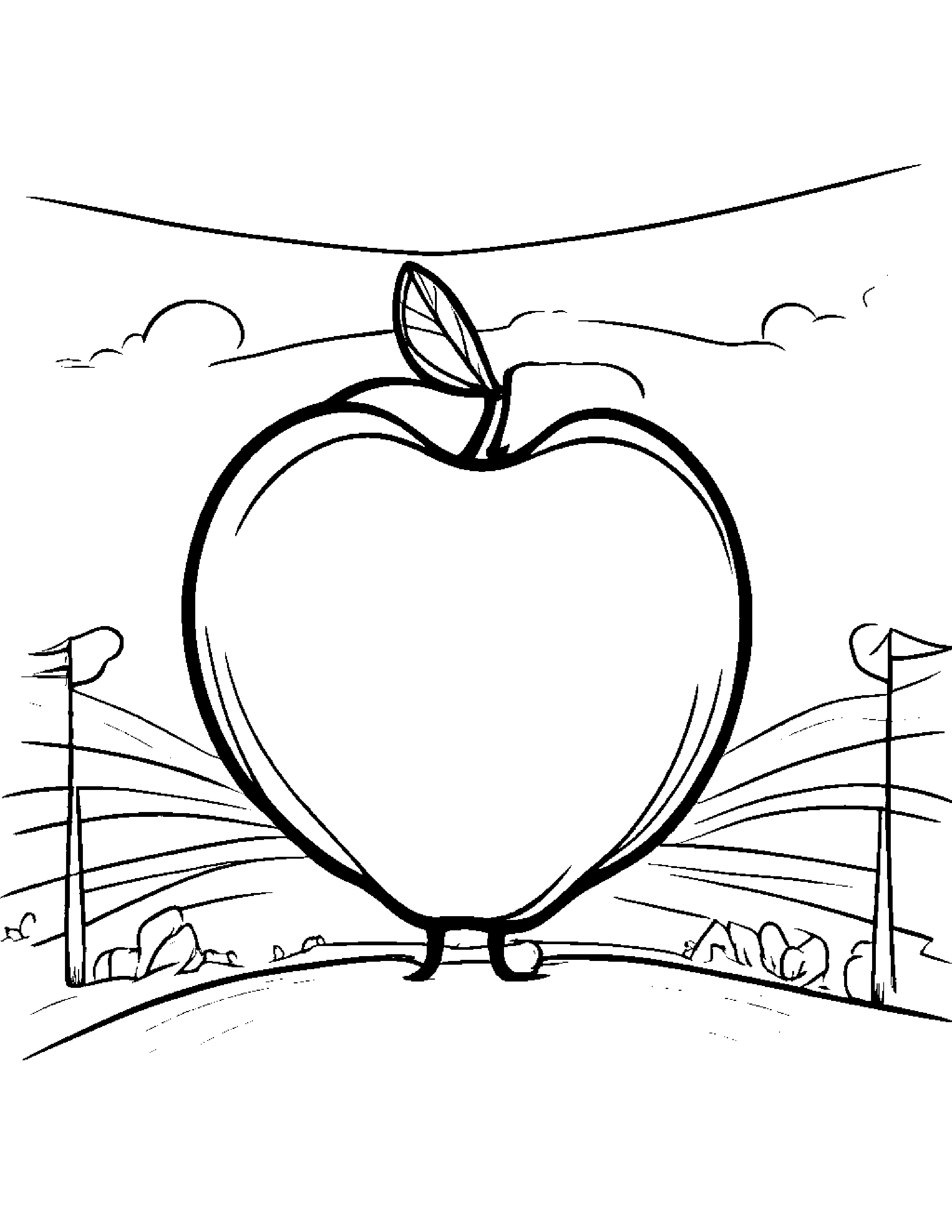 Happy Apple With A Kite Coloring Page (Free Printable PDF)