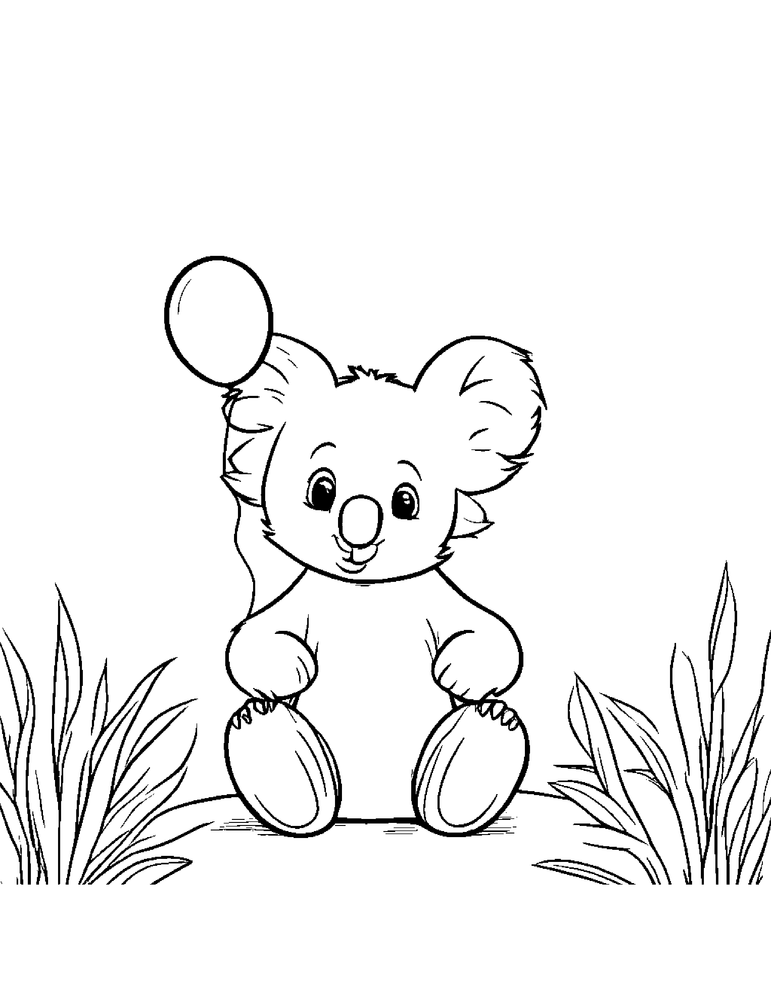 Little Koala With Balloon Coloring Page (Free Printable PDF)