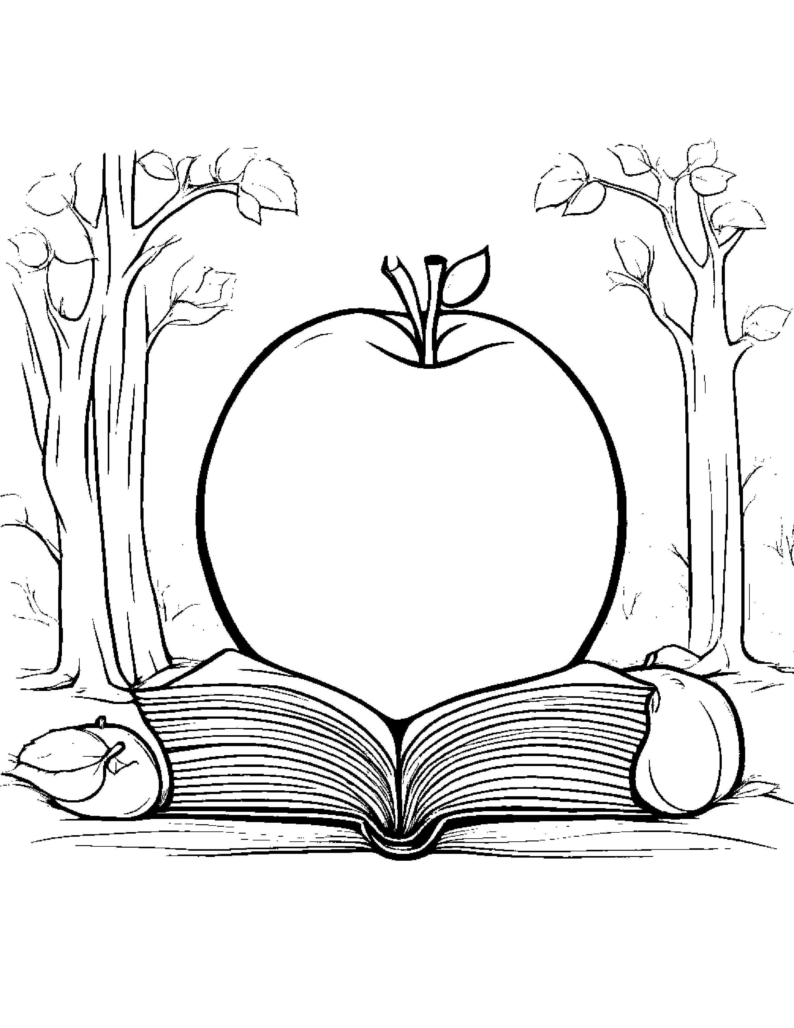 Sleepy Apple Reading A Book Coloring Page (Free Printable PDF)
