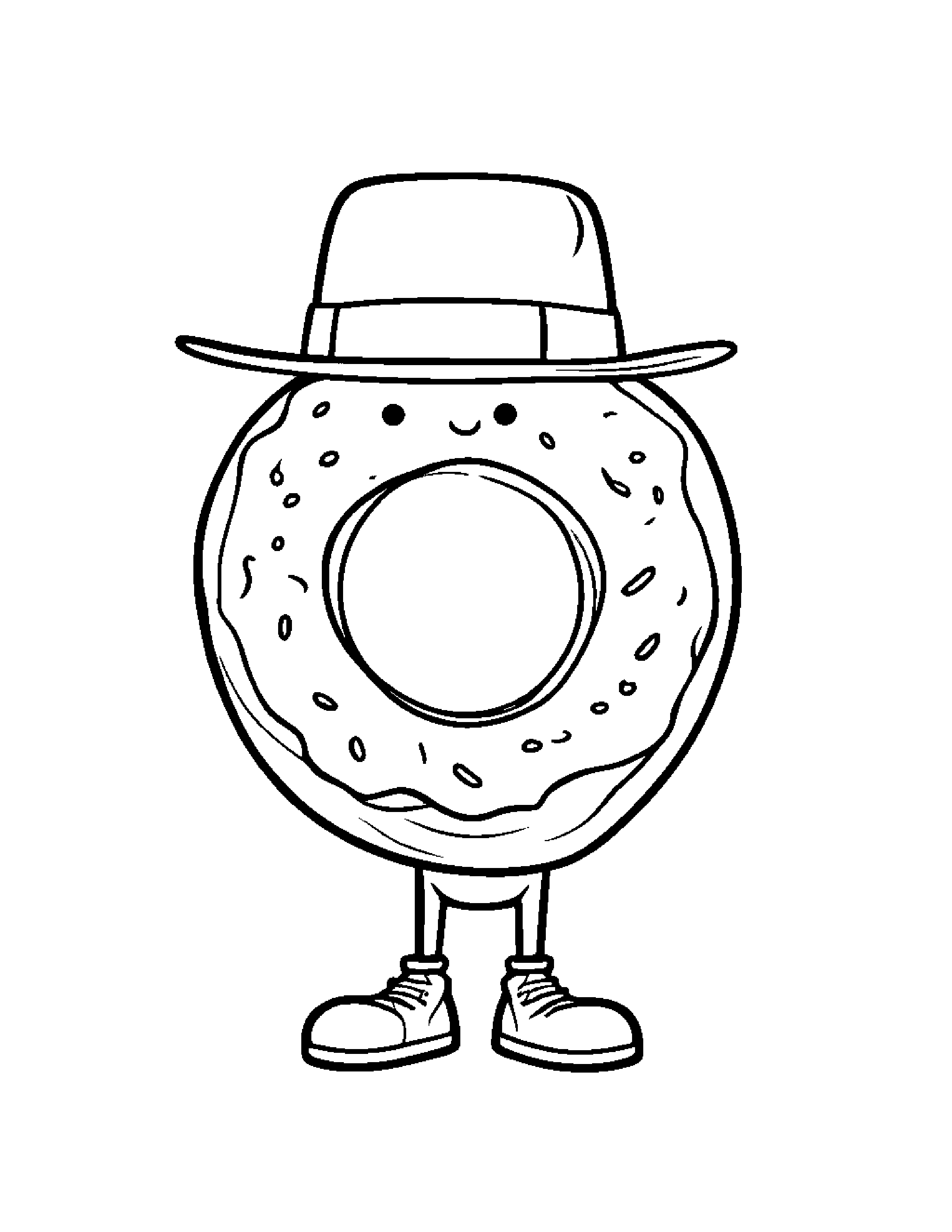 Donut Wearing A Hat #2 Coloring Page (Free Printable PDF)