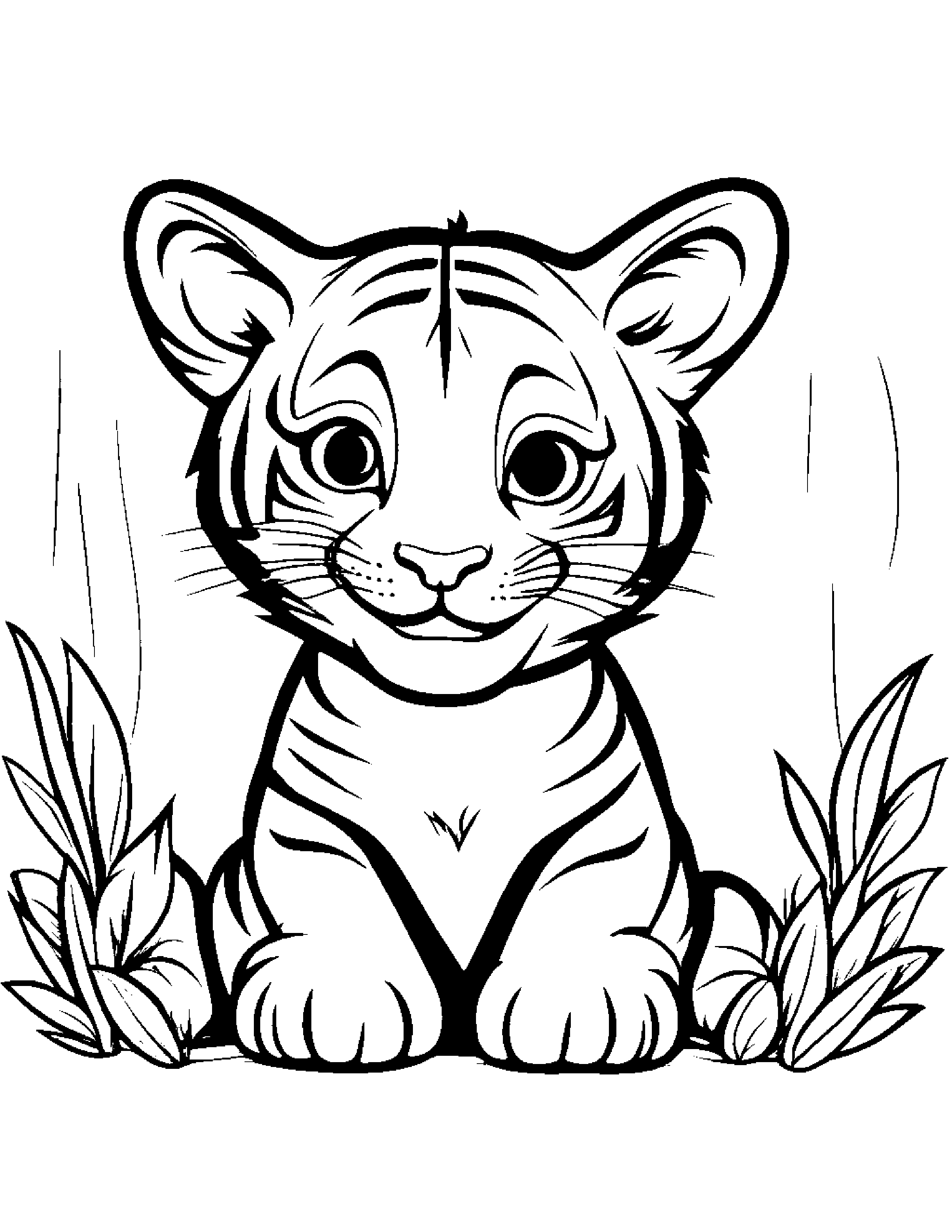 Smiling Tiger Cub #2 Coloring Page (Free Printable PDF)
