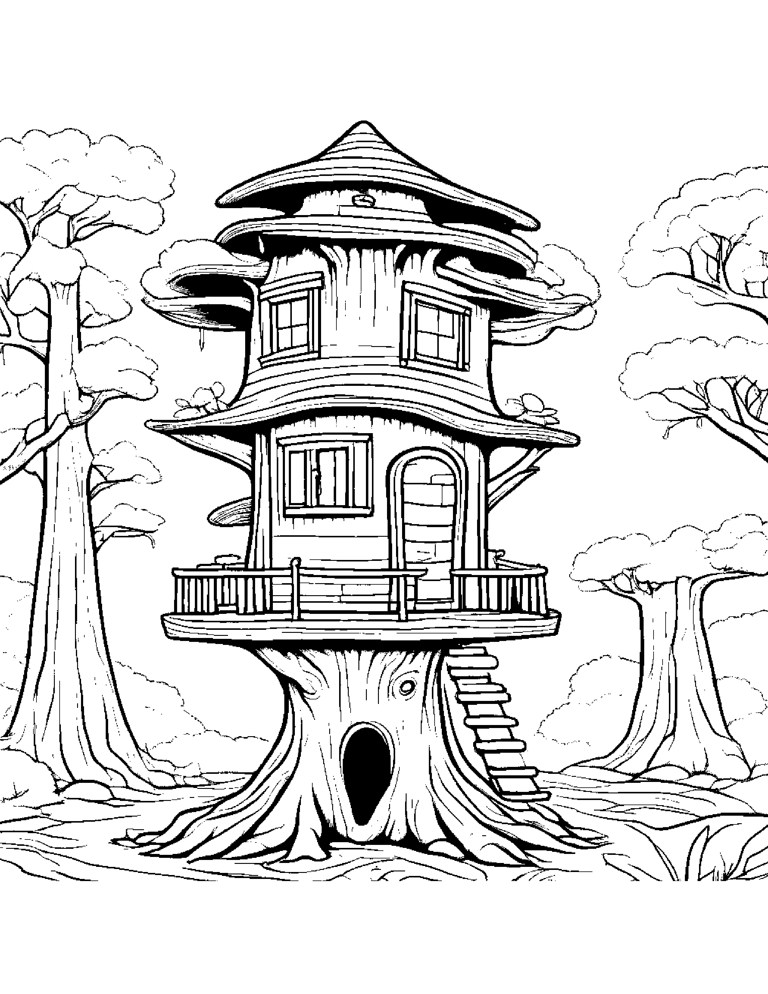 Treehouse Wearing A Hat #2 Coloring Page (Free Printable PDF)