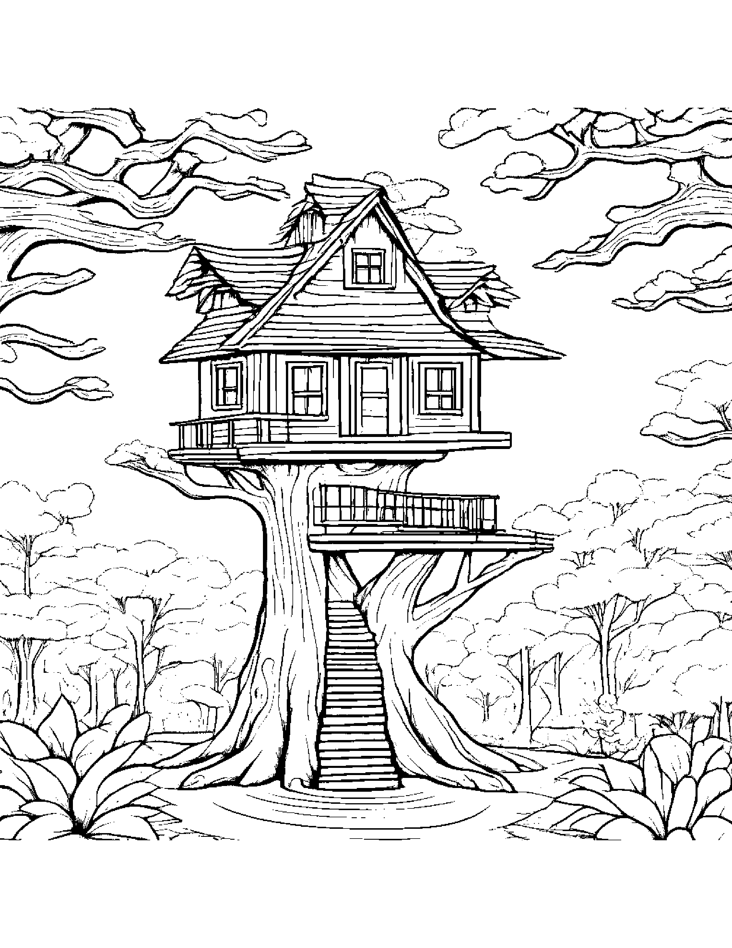 Treehouse Wearing A Hat Coloring Page (Free Printable PDF)