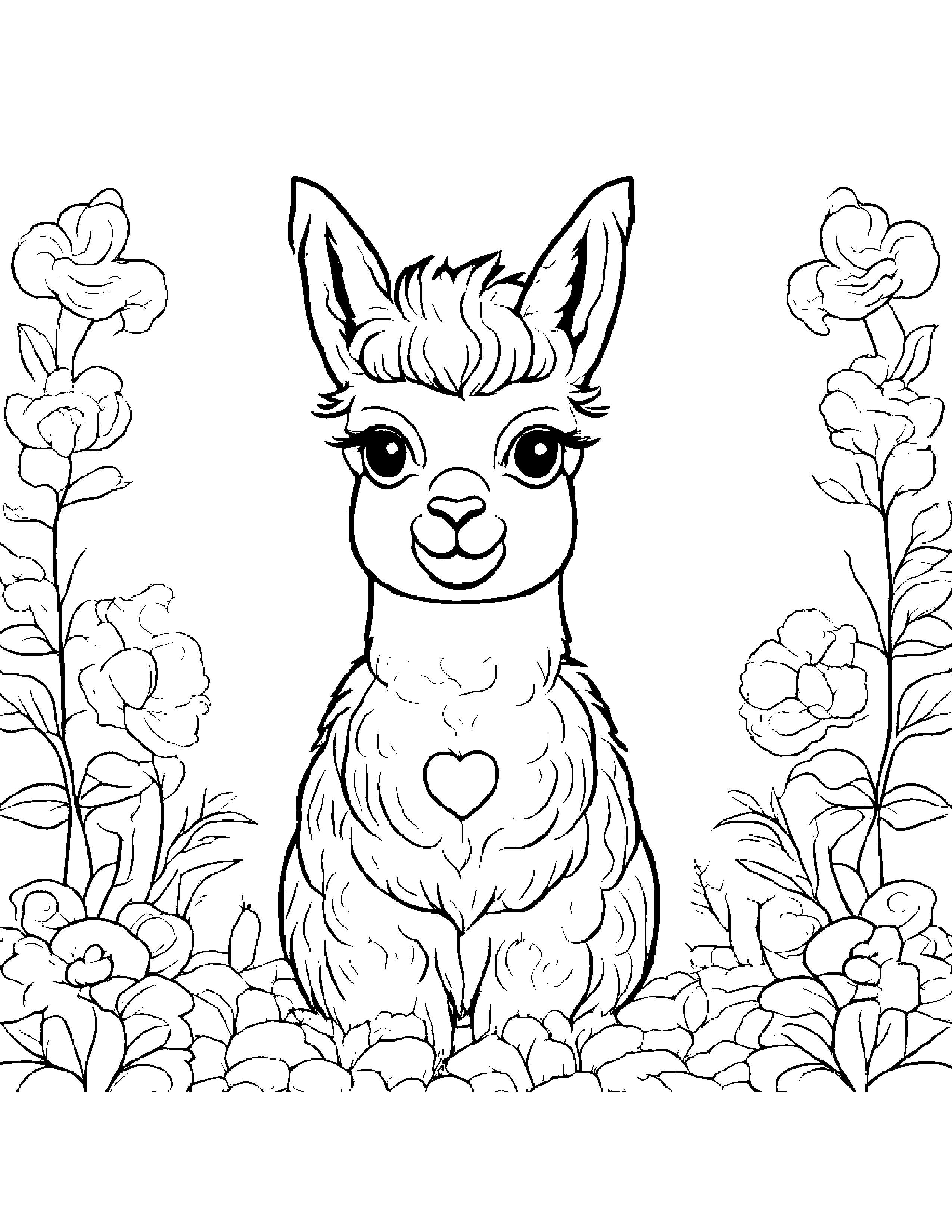 Alpaca With A Little Heart #2 Coloring Page (Free Printable PDF)