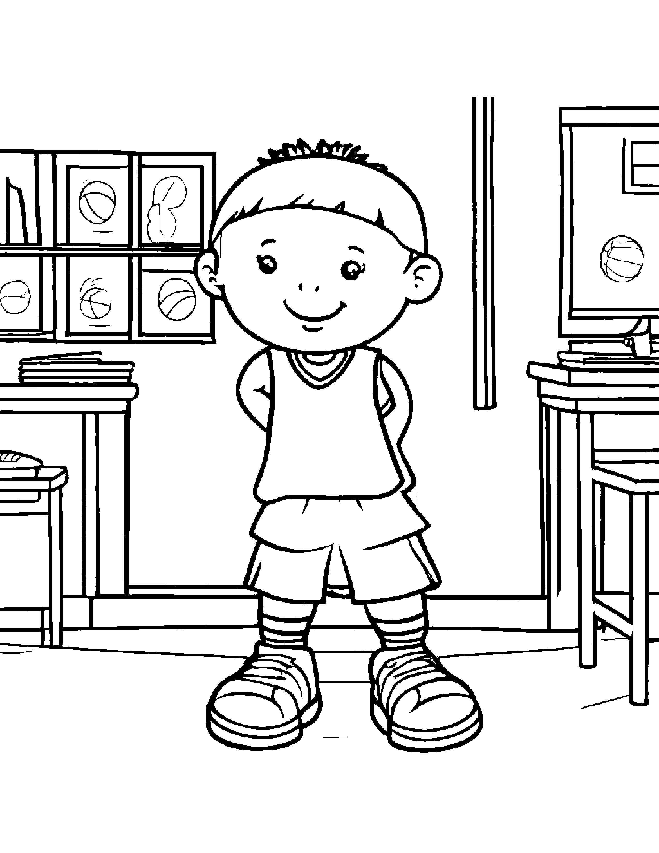 Basketball Playing Pat-A-Cake In A Classroom Corner #2 Coloring Page (Free Printable PDF)