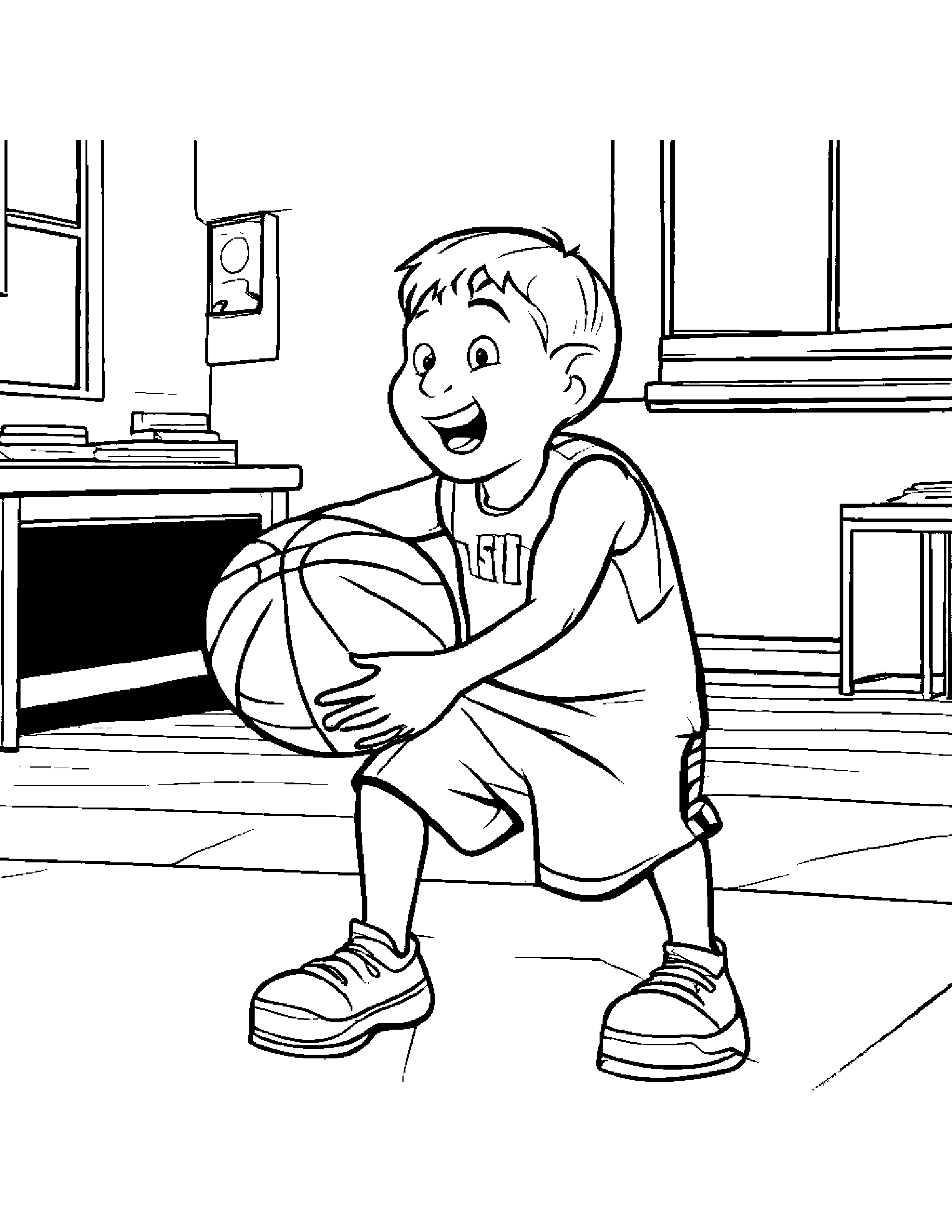 Basketball Playing Pat-A-Cake In A Classroom Corner #3 Coloring Page (Free Printable PDF)