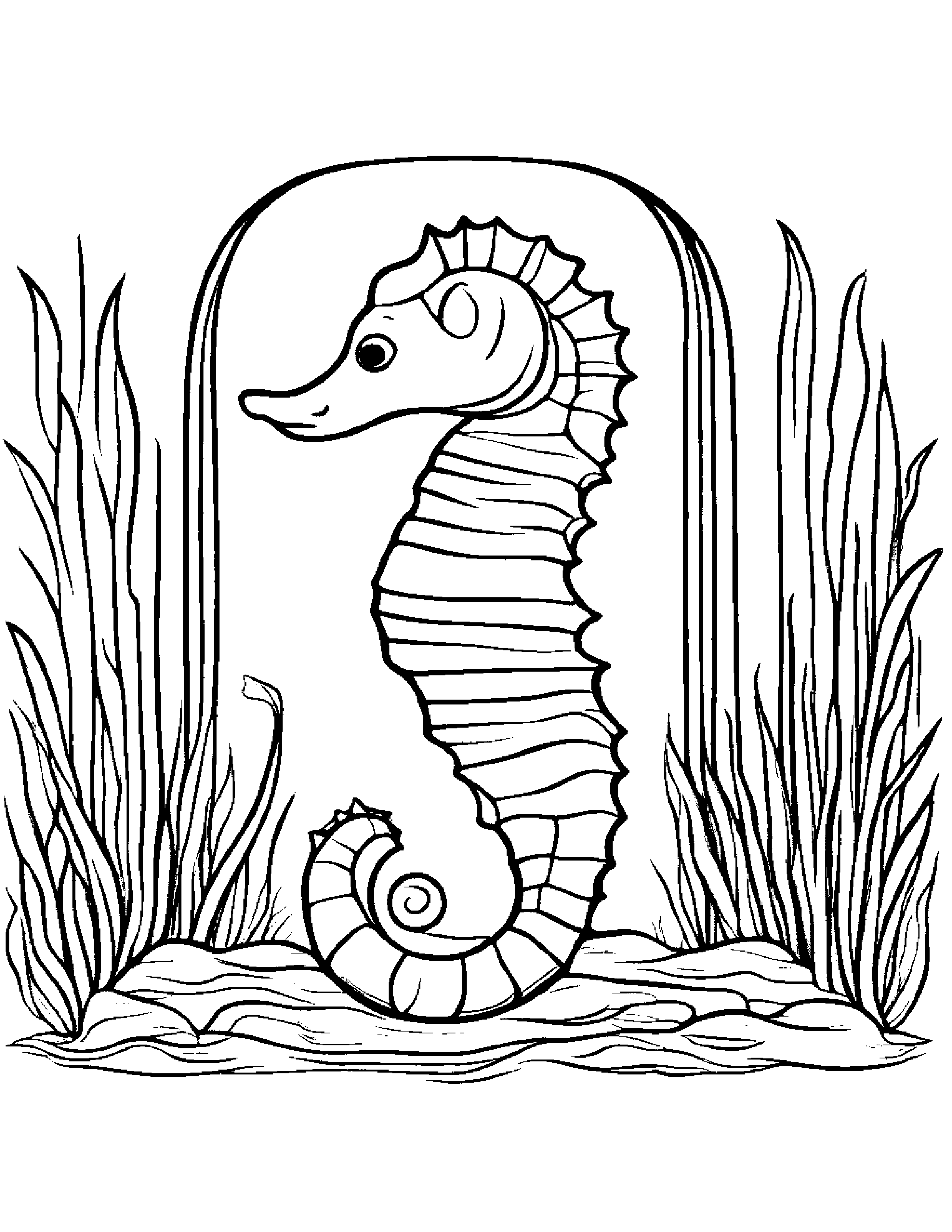 Brave Seahorse By A Reading Nook Coloring Page (Free Printable PDF)