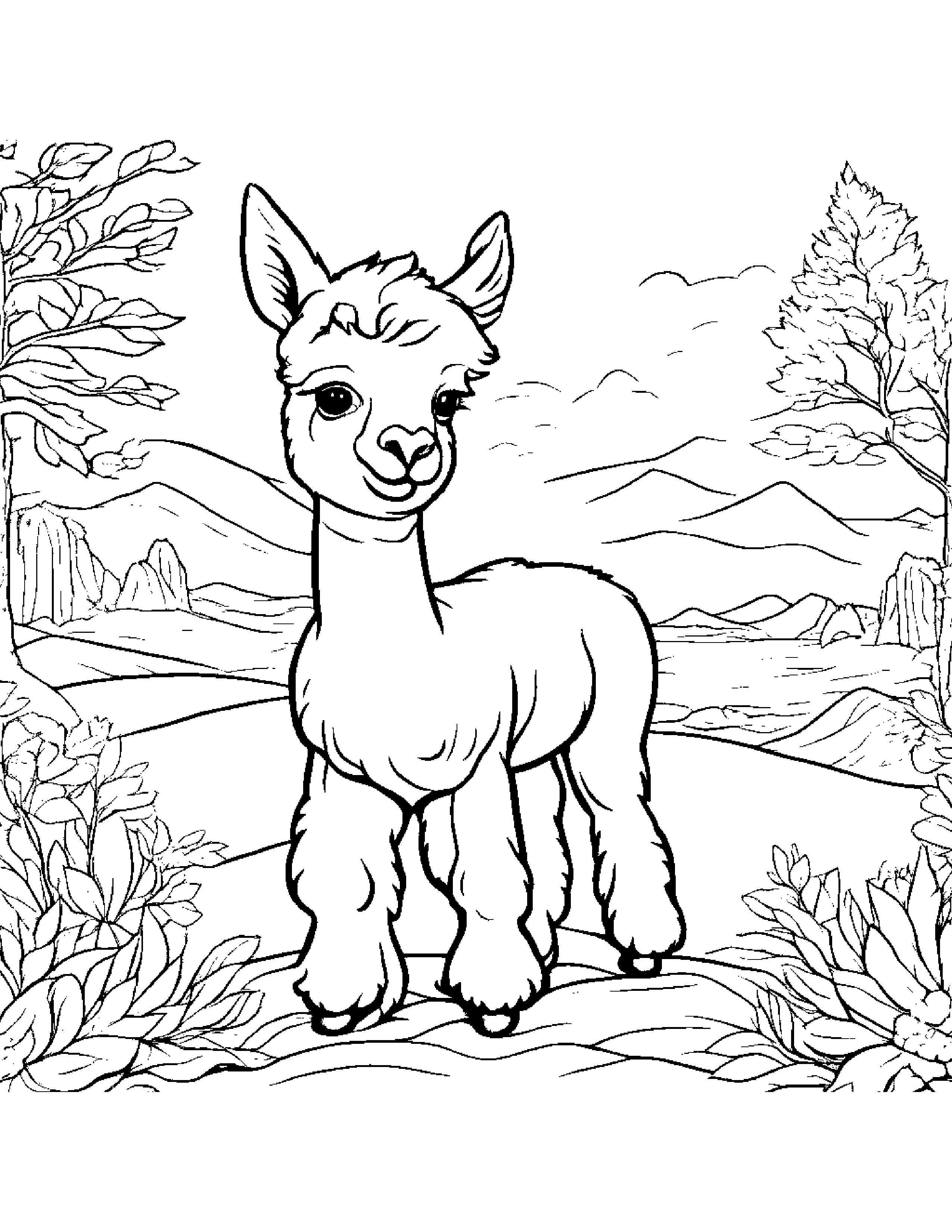 Bright Alpaca #4 Coloring Page (Free Printable PDF)
