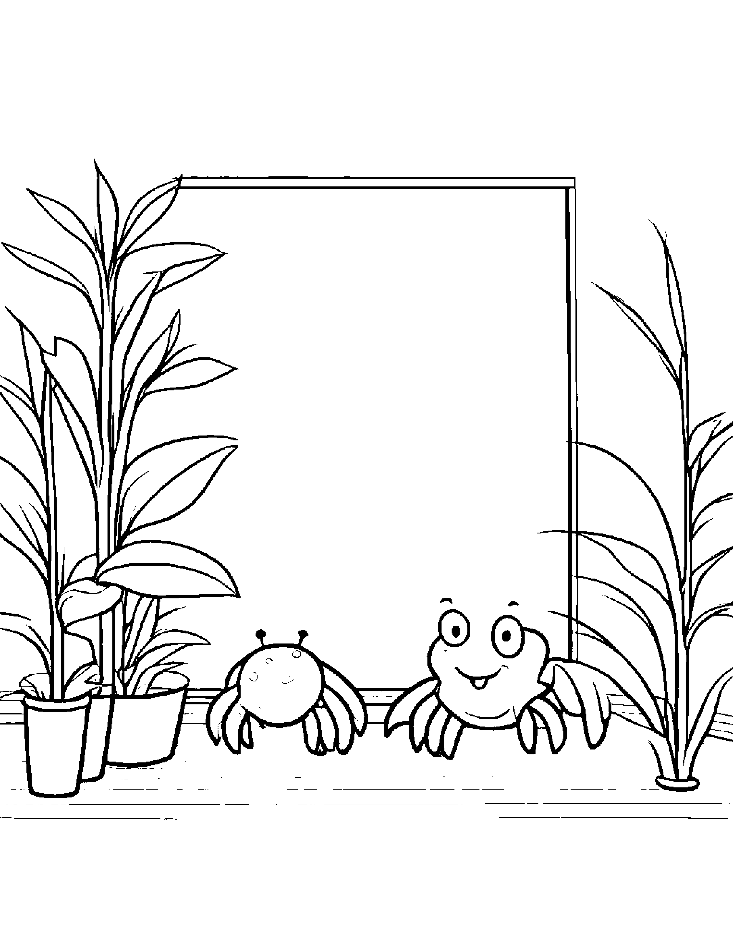 Bright Crab Watering A Plant In A Classroom Corner #3 Coloring Page (Free Printable PDF)