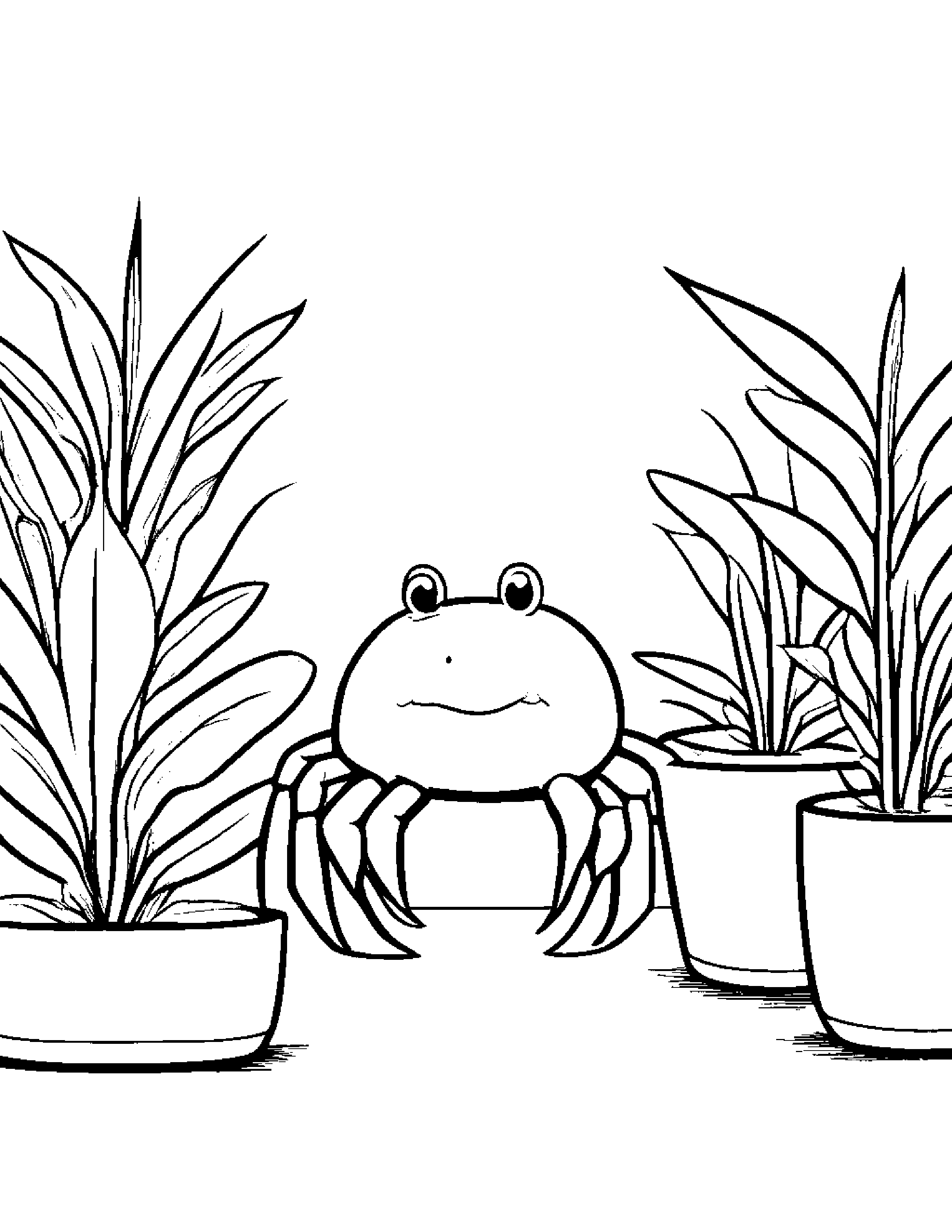 Bright Crab Watering A Plant In A Classroom Corner #5 Coloring Page (Free Printable PDF)