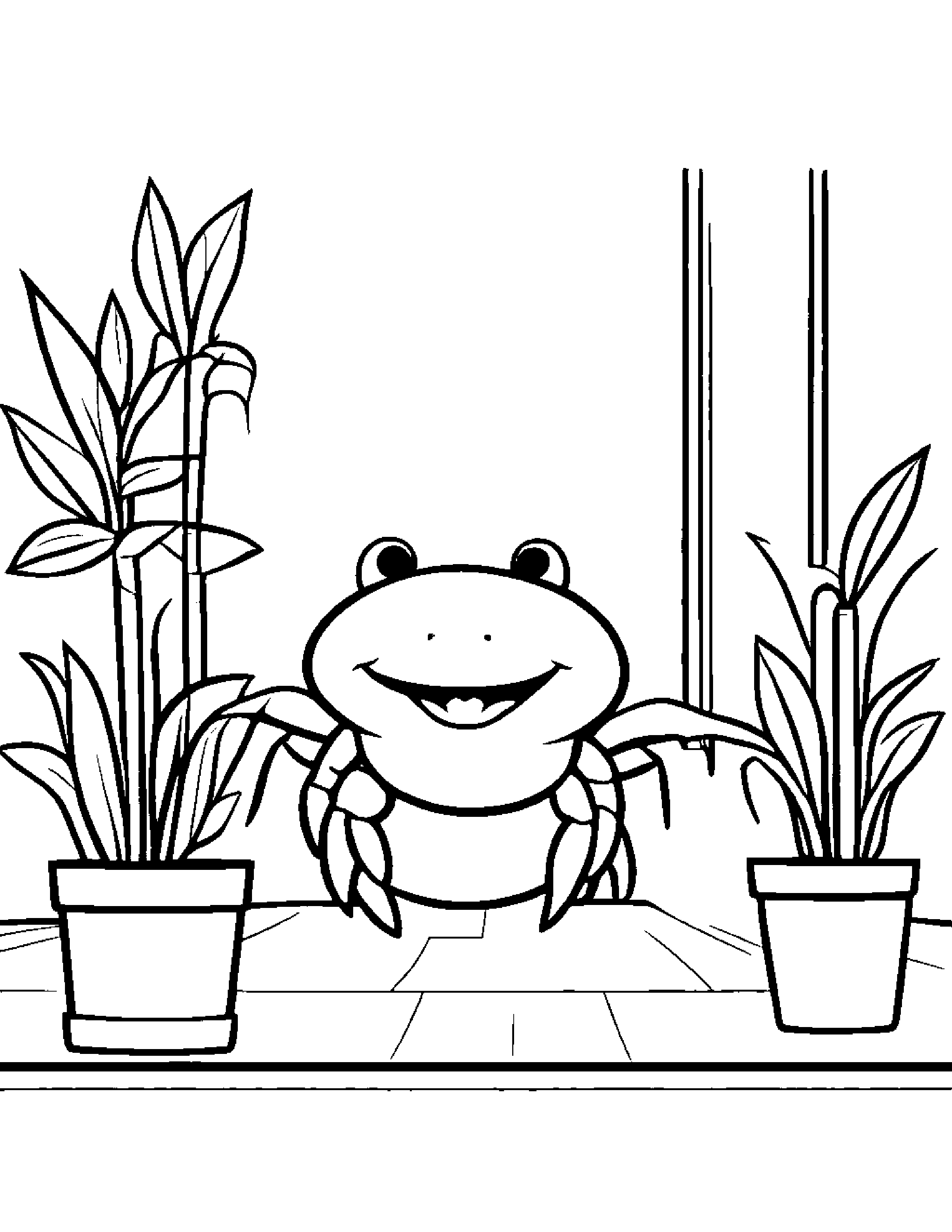 Bright Crab Watering A Plant In A Classroom Corner Coloring Page (Free Printable PDF)