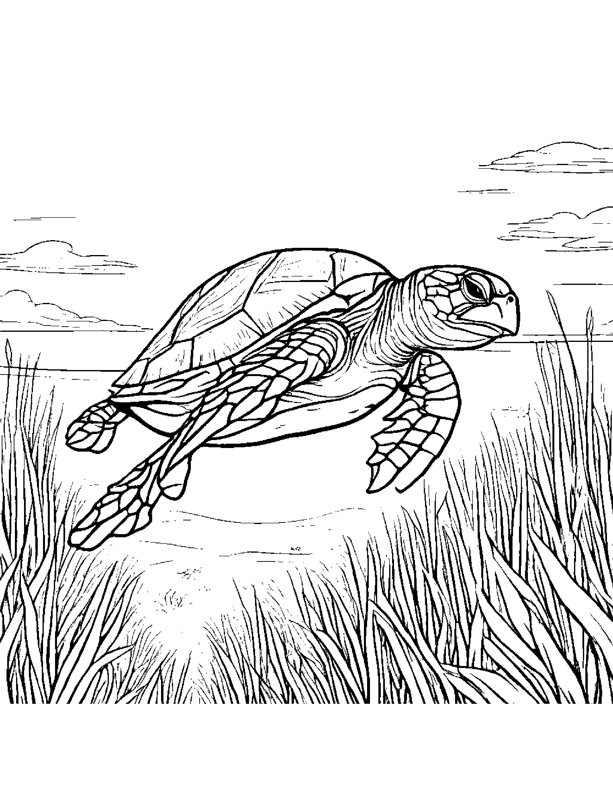 Bright Sea Turtle Painting A Star In A Sunny Meadow #4 Coloring Page (Free Printable PDF)