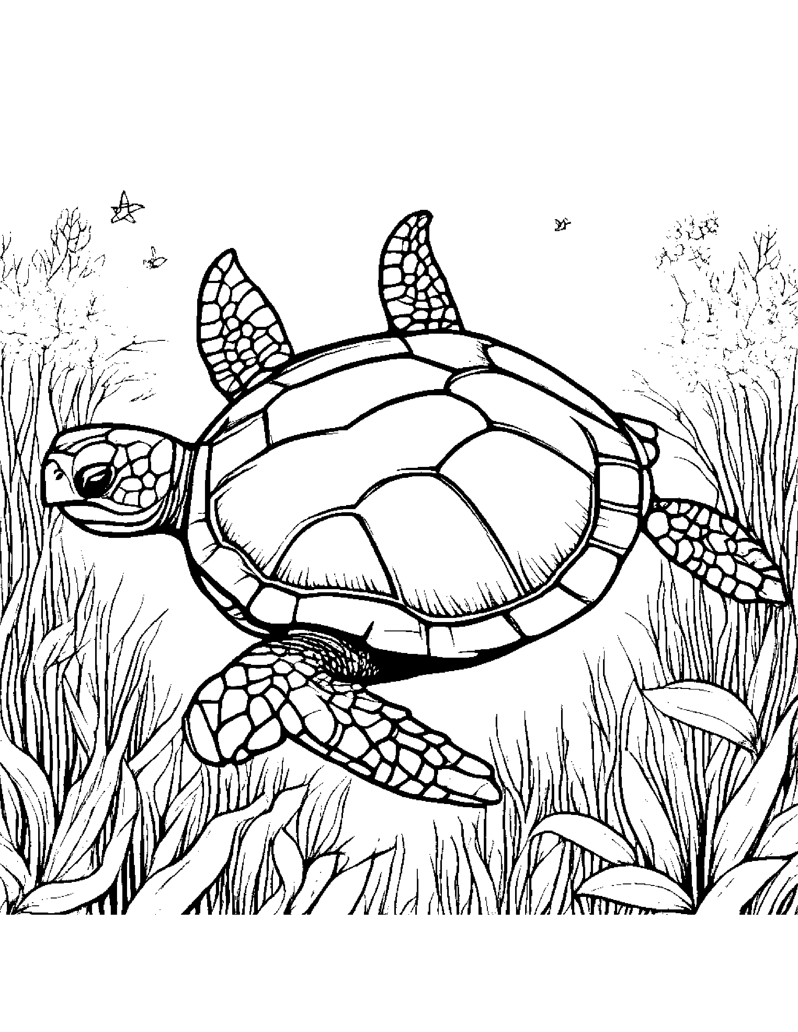 Bright Sea Turtle Painting A Star In A Sunny Meadow #5 Coloring Page (Free Printable PDF)