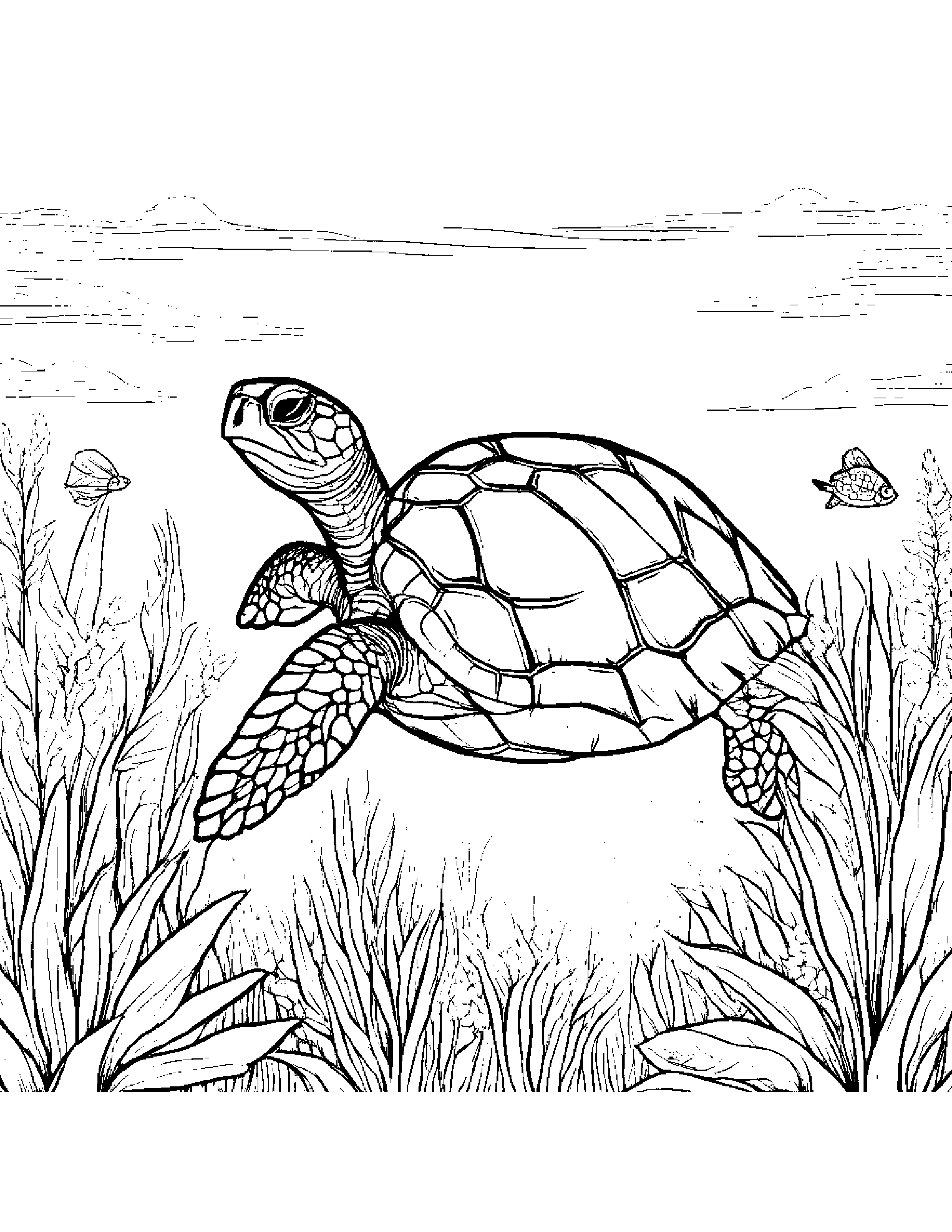 Bright Sea Turtle Painting A Star In A Sunny Meadow Coloring Page (Free Printable PDF)