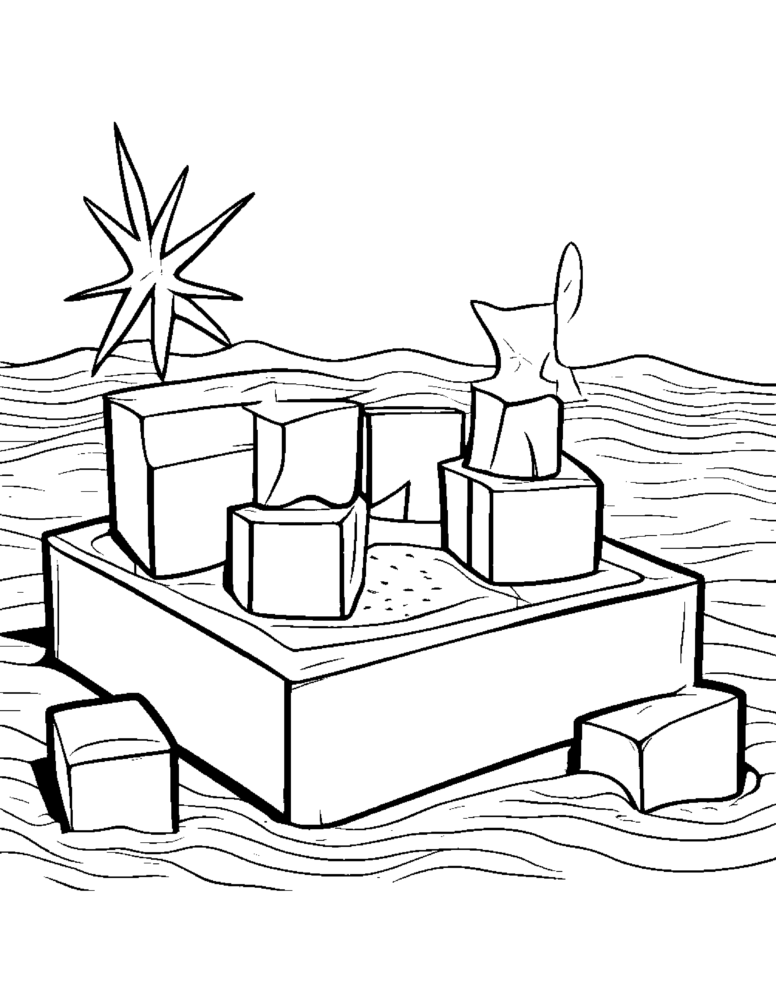 Bright Starfish Stacking Blocks Beside A Sandbox #2 Coloring Page (Free Printable PDF)