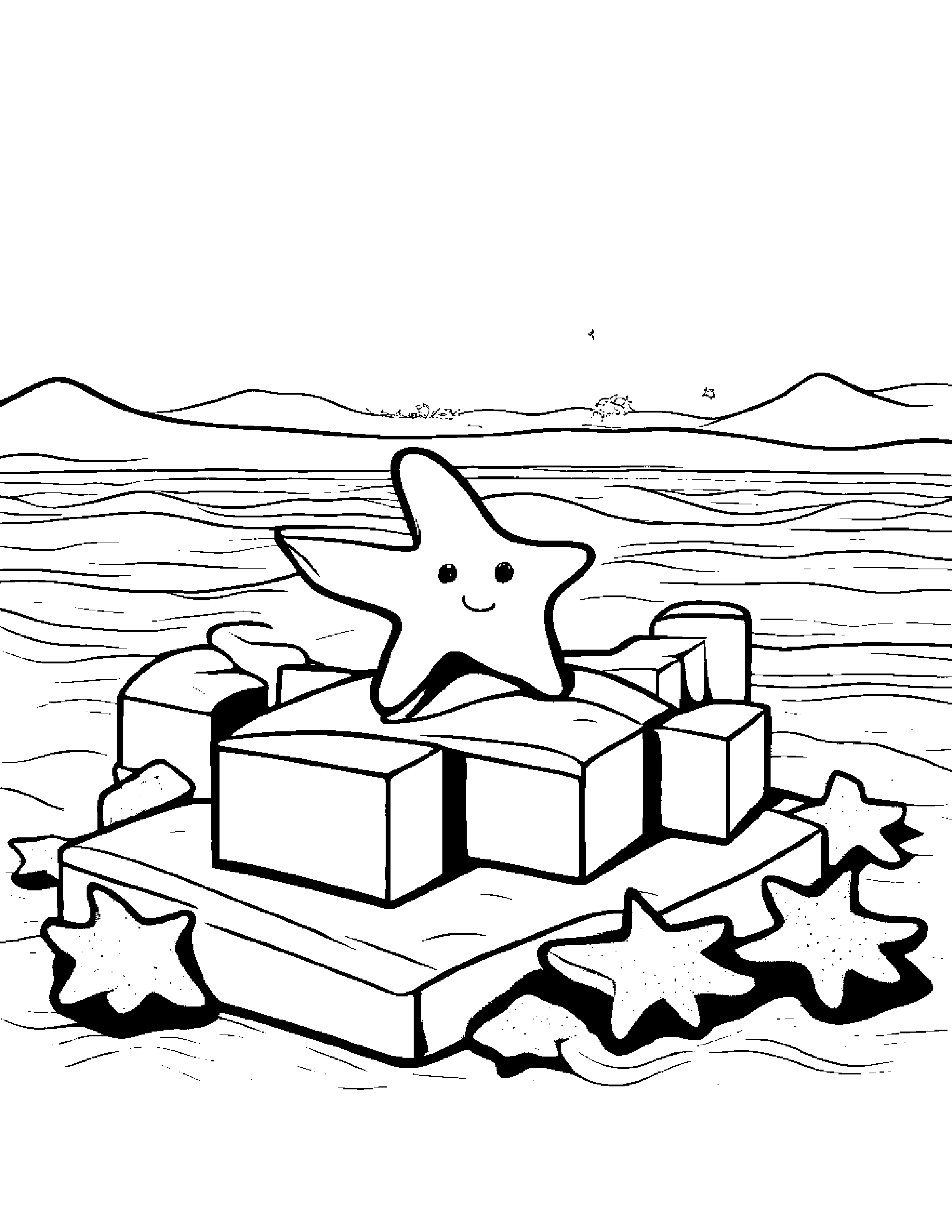 Bright Starfish Stacking Blocks Beside A Sandbox #3 Coloring Page (Free Printable PDF)