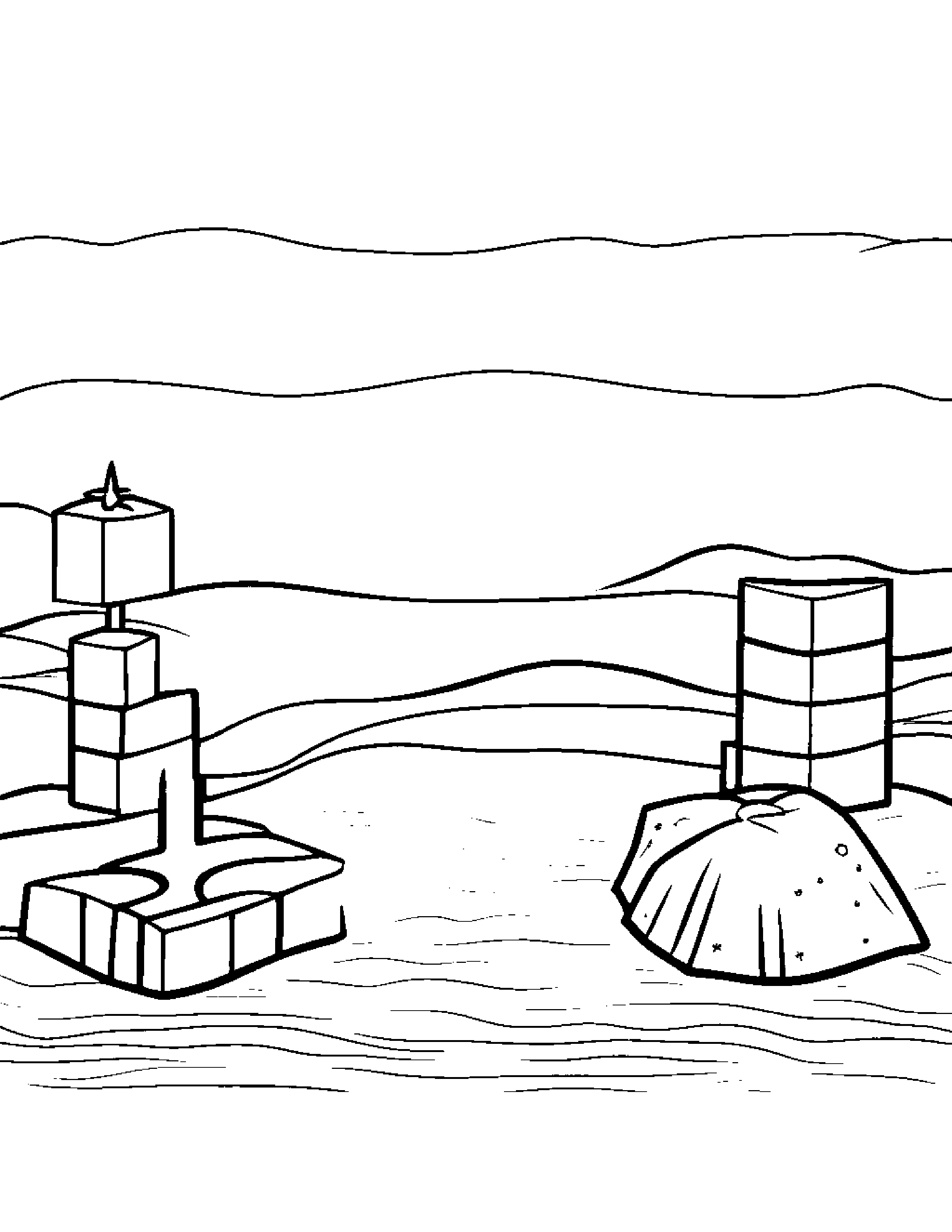 Bright Starfish Stacking Blocks Beside A Sandbox Coloring Page (Free Printable PDF)