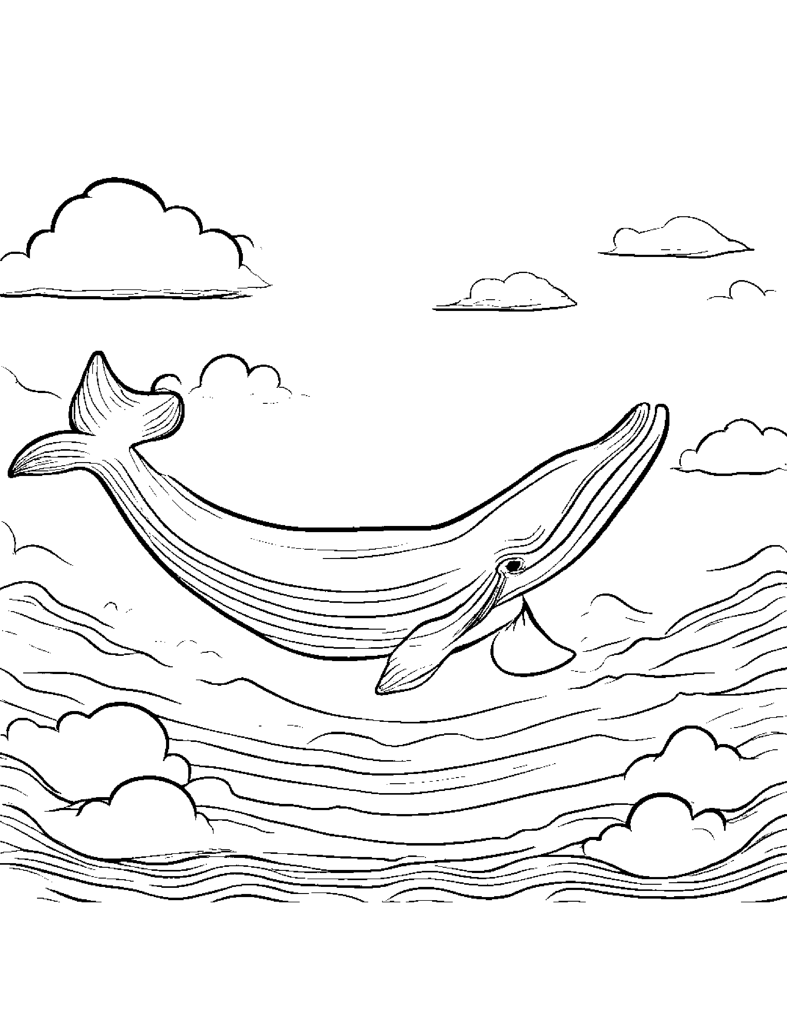 Bright Whale Calf Coloring On A Fluffy Cloud #2 Coloring Page (Free Printable PDF)