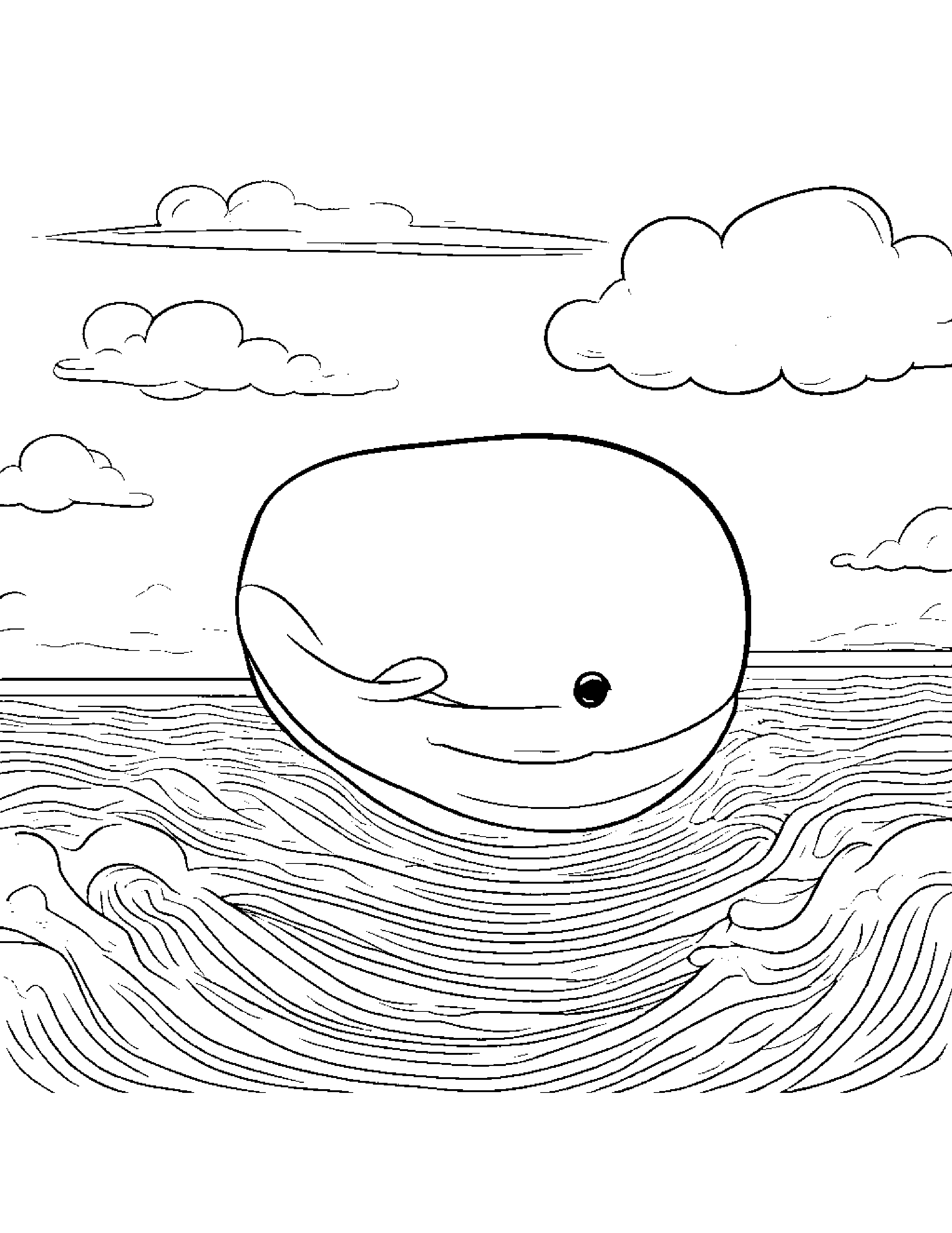 Bright Whale Calf Coloring On A Fluffy Cloud Coloring Page (Free Printable PDF)
