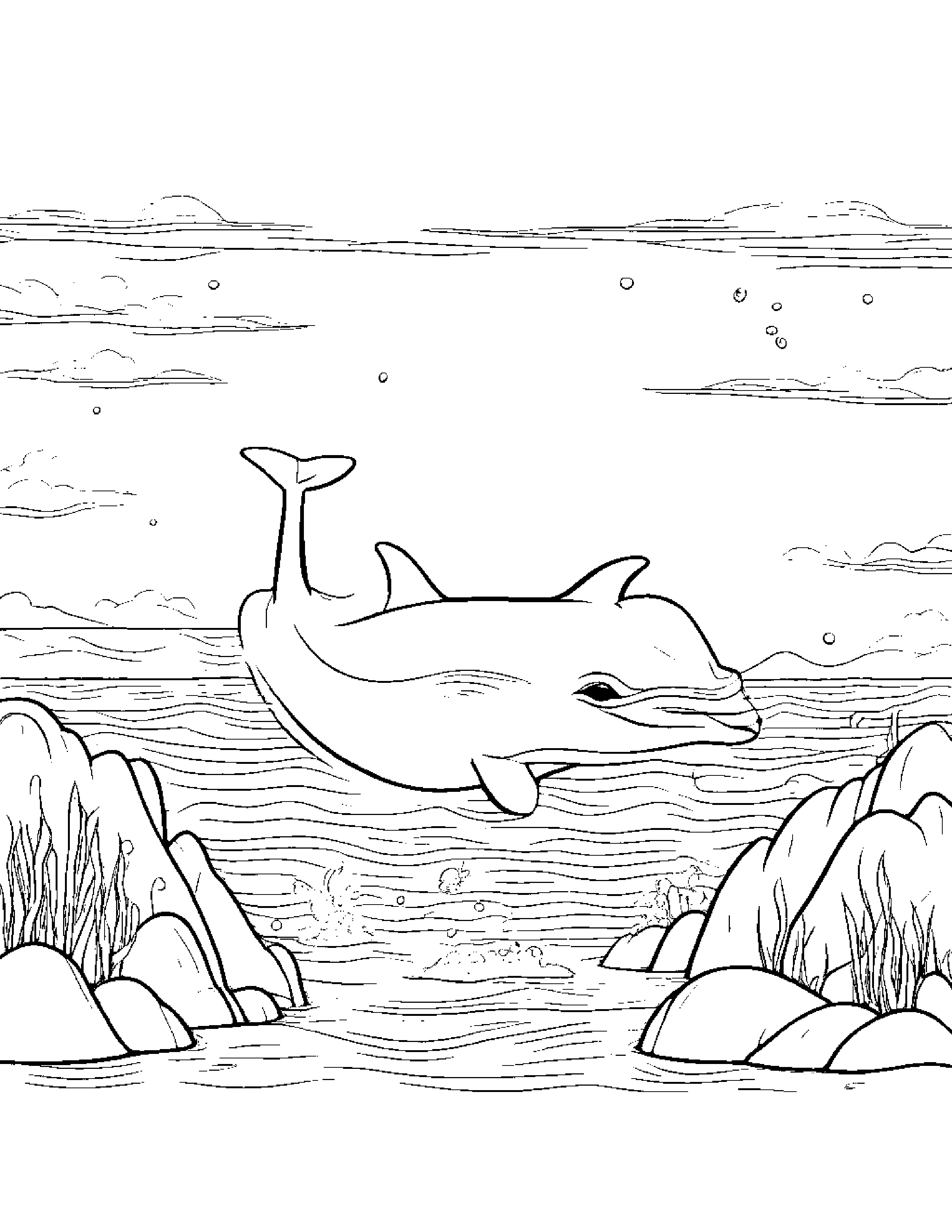 Bubbly Dolphin Calf Building A Sandcastle #2 Coloring Page (Free Printable PDF)