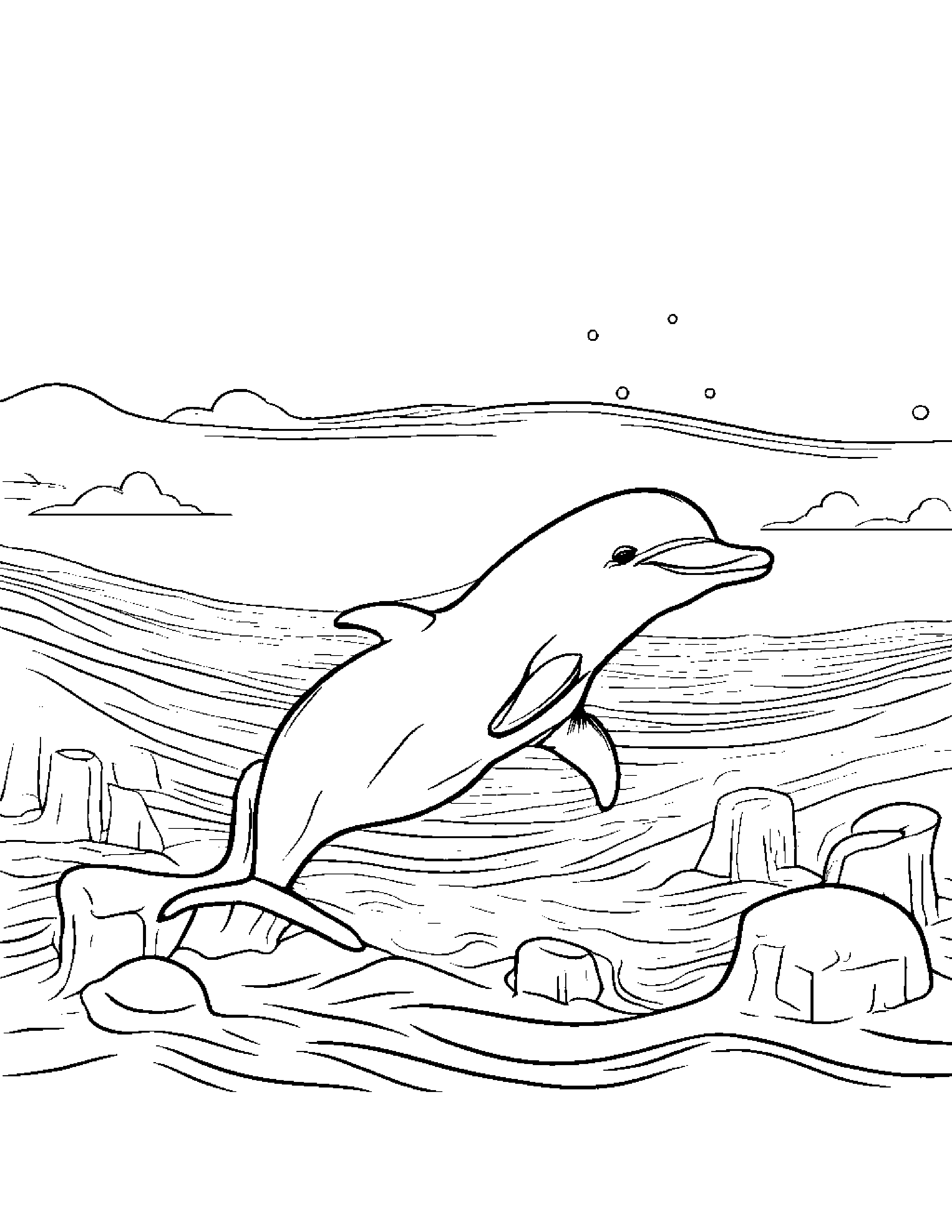 Bubbly Dolphin Calf Building A Sandcastle #3 Coloring Page (Free Printable PDF)
