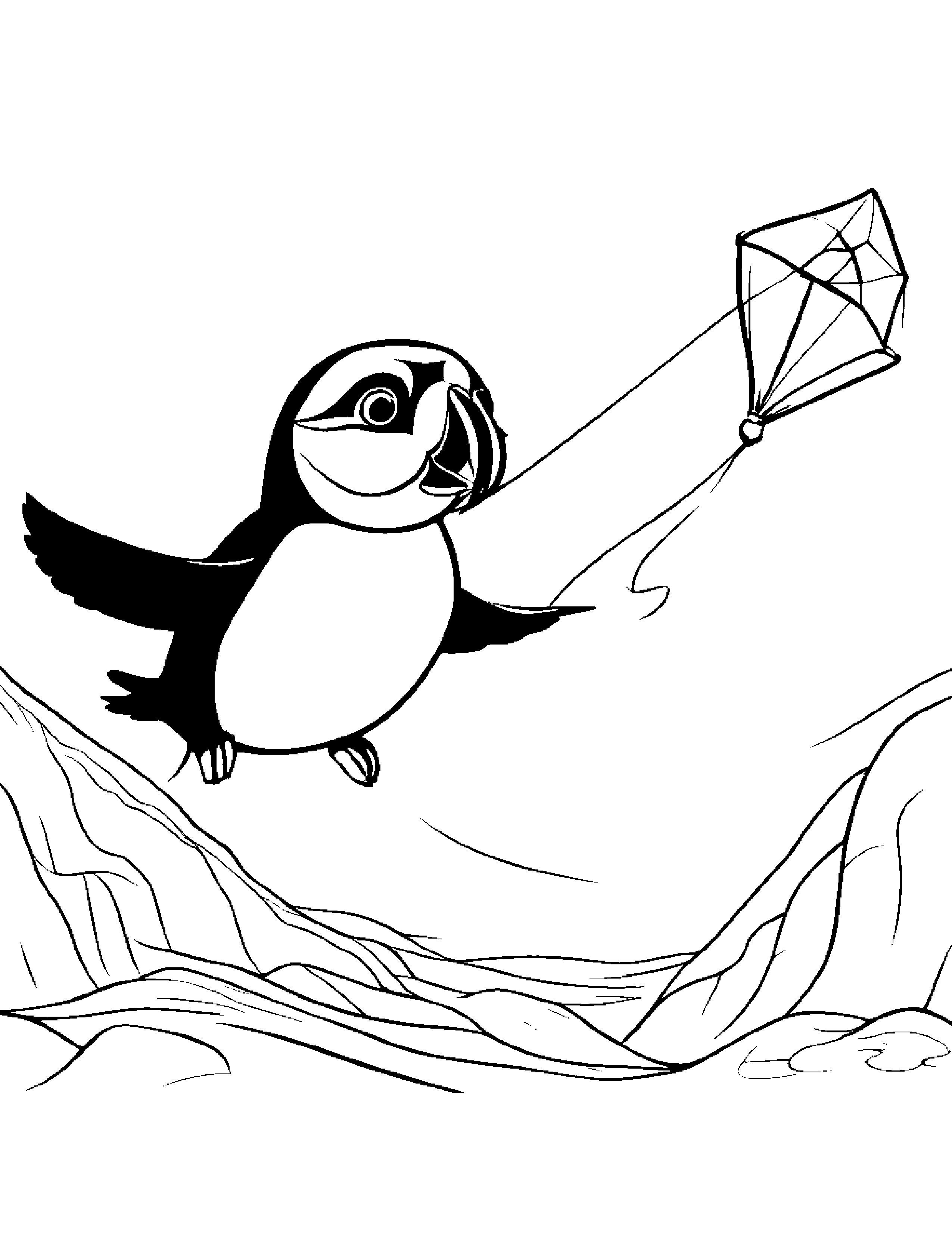 Bubbly Puffin Flying A Kite On A Friendly Planet #3 Coloring Page (Free Printable PDF)