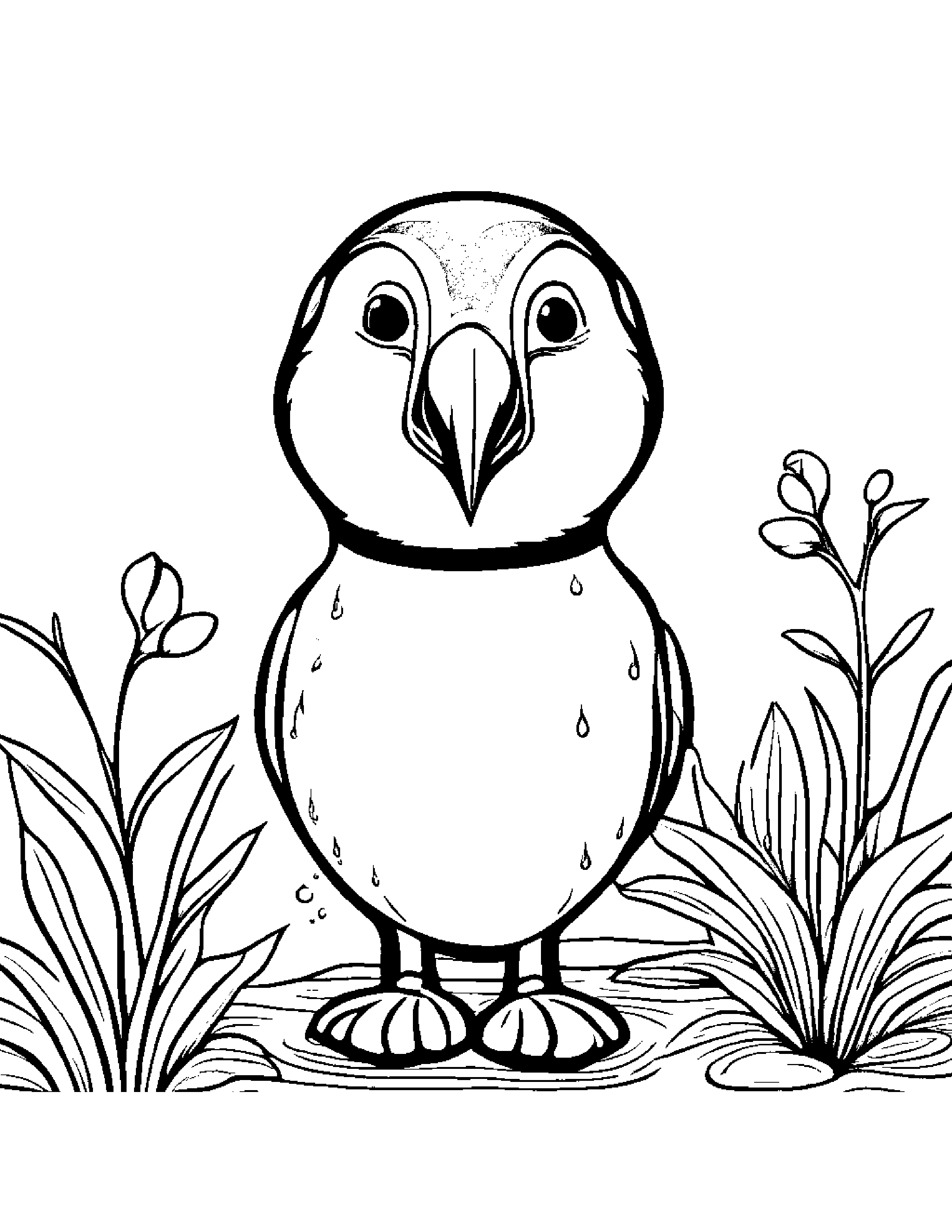 Bubbly Puffin Watering A Plant #3 Coloring Page (Free Printable PDF)