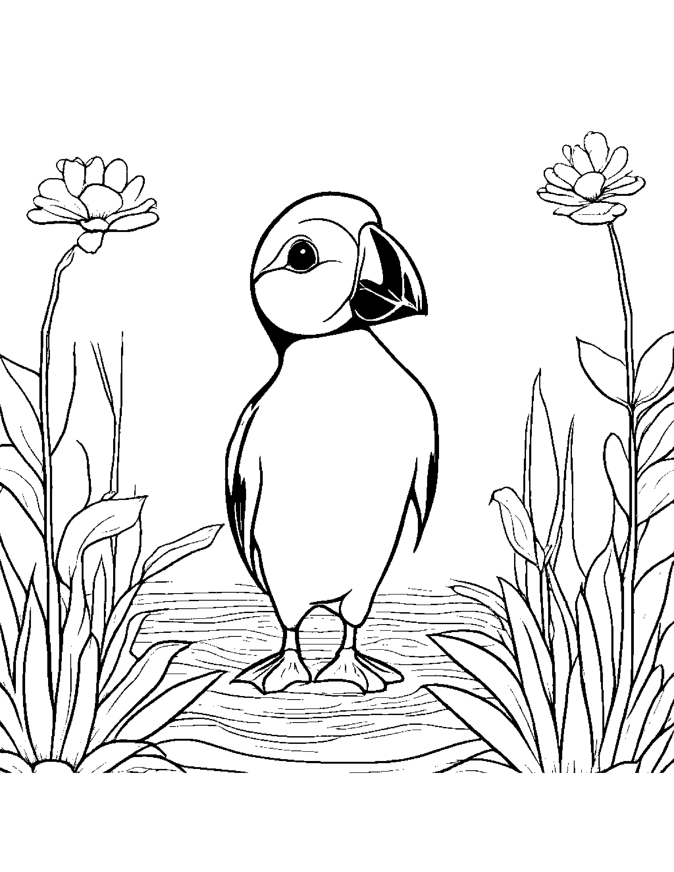Bubbly Puffin Watering A Plant Coloring Page (Free Printable PDF)