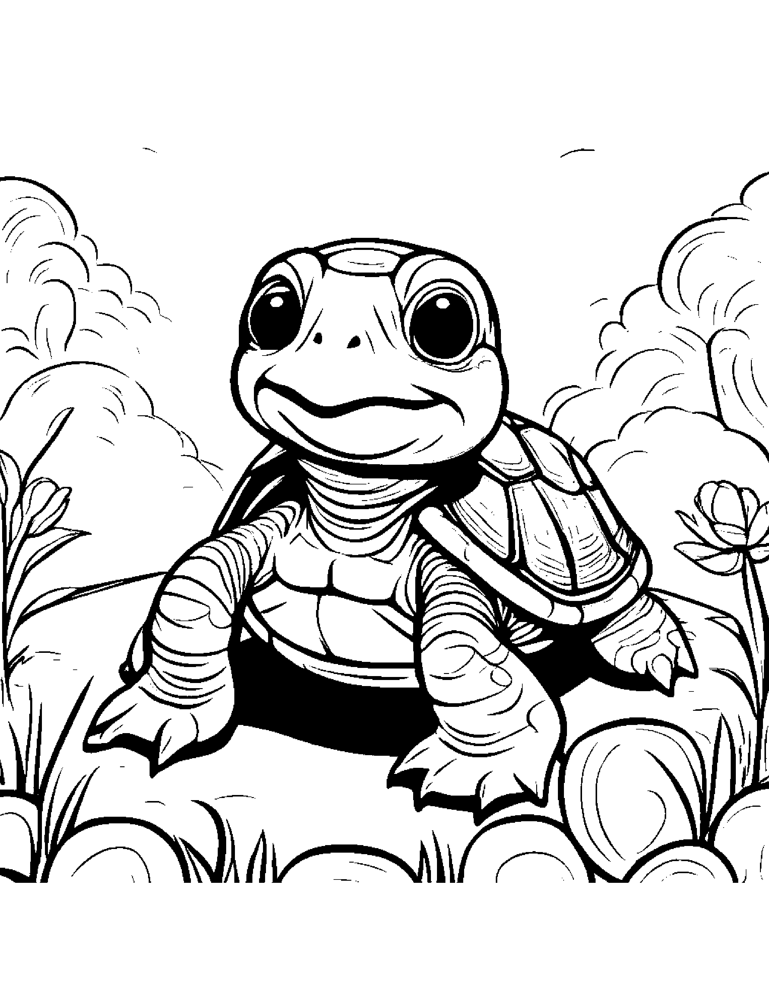 Bubbly Turtle Hatchling Making Silly Faces At The Playground #2 Coloring Page (Free Printable PDF)