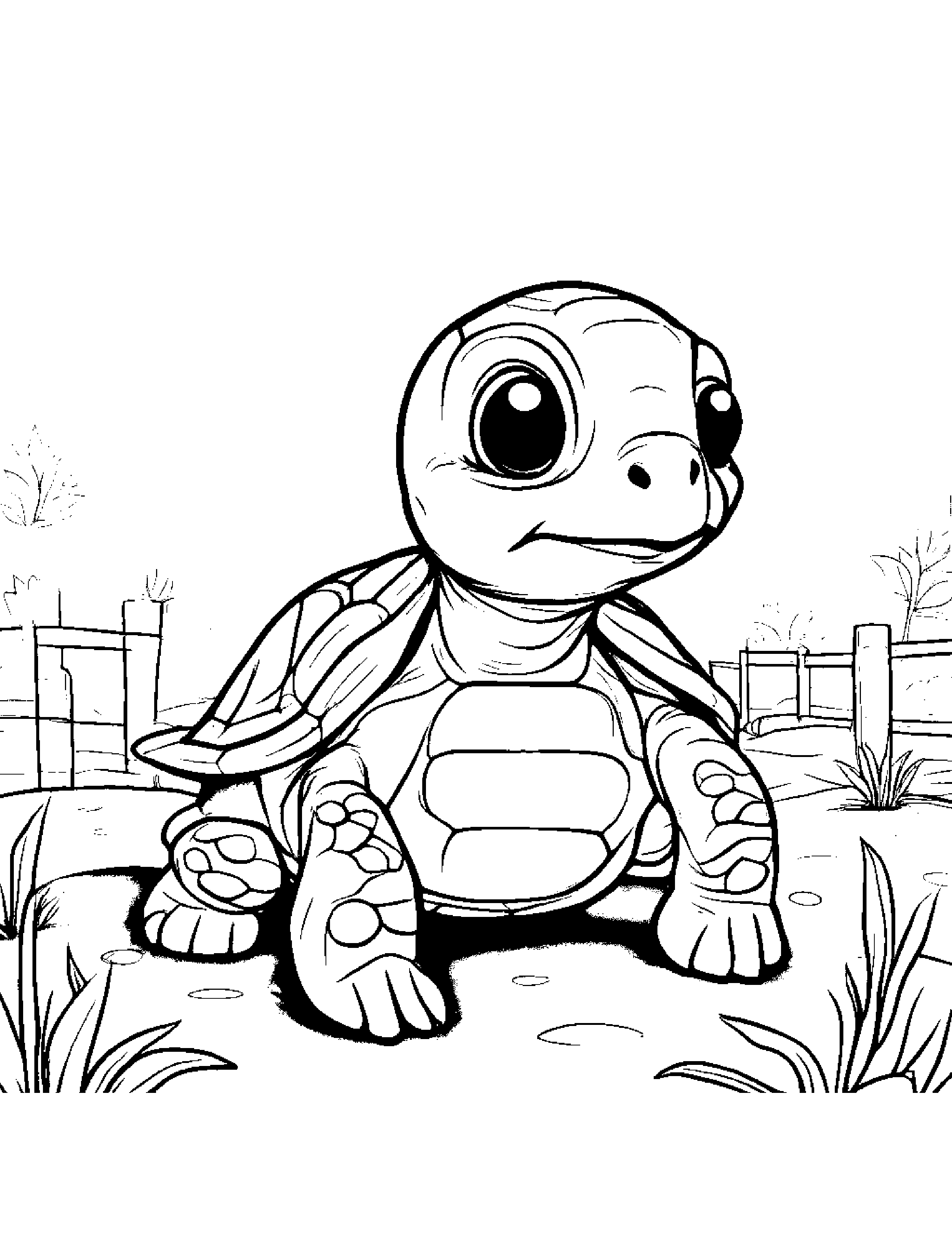 Bubbly Turtle Hatchling Making Silly Faces At The Playground #3 Coloring Page (Free Printable PDF)