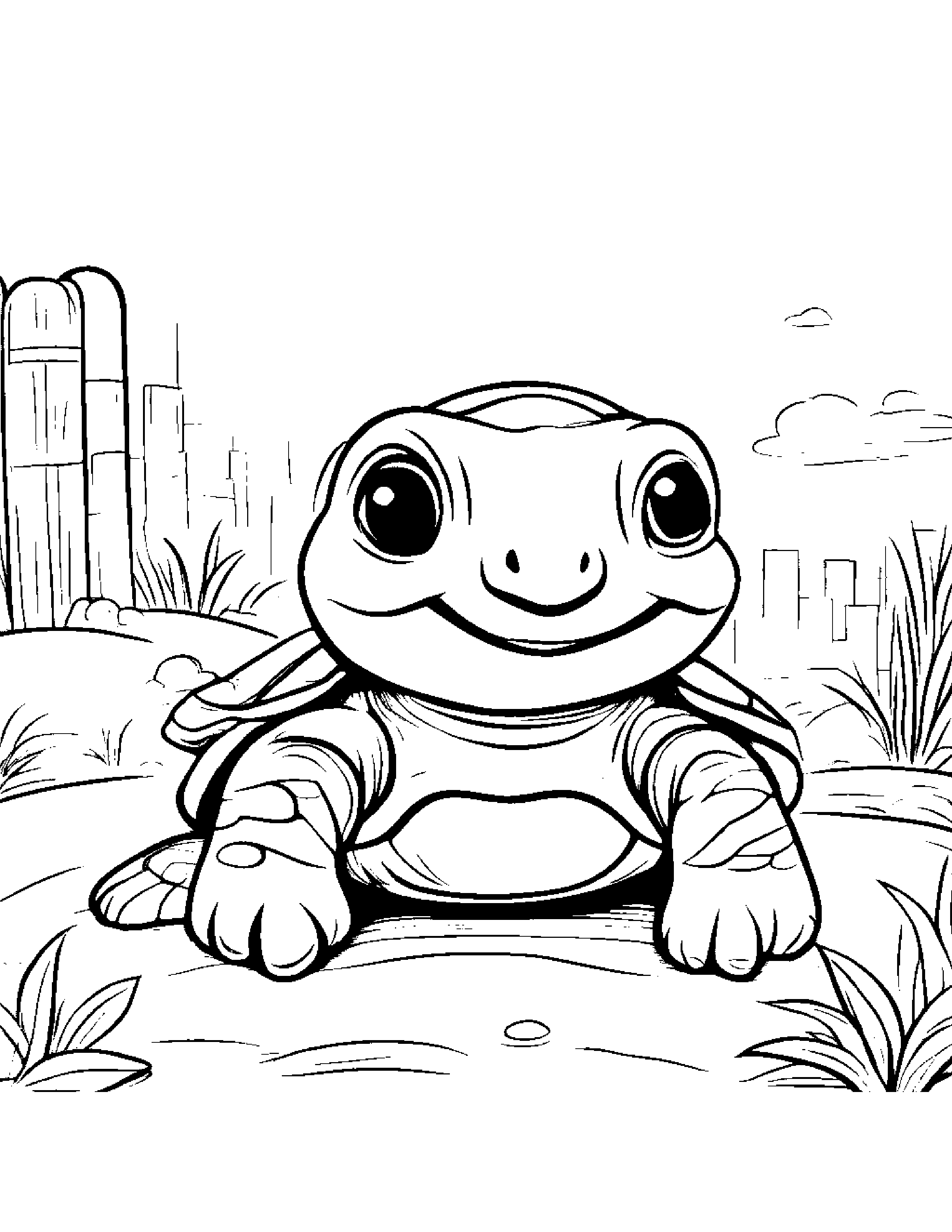 Bubbly Turtle Hatchling Making Silly Faces At The Playground #5 Coloring Page (Free Printable PDF)