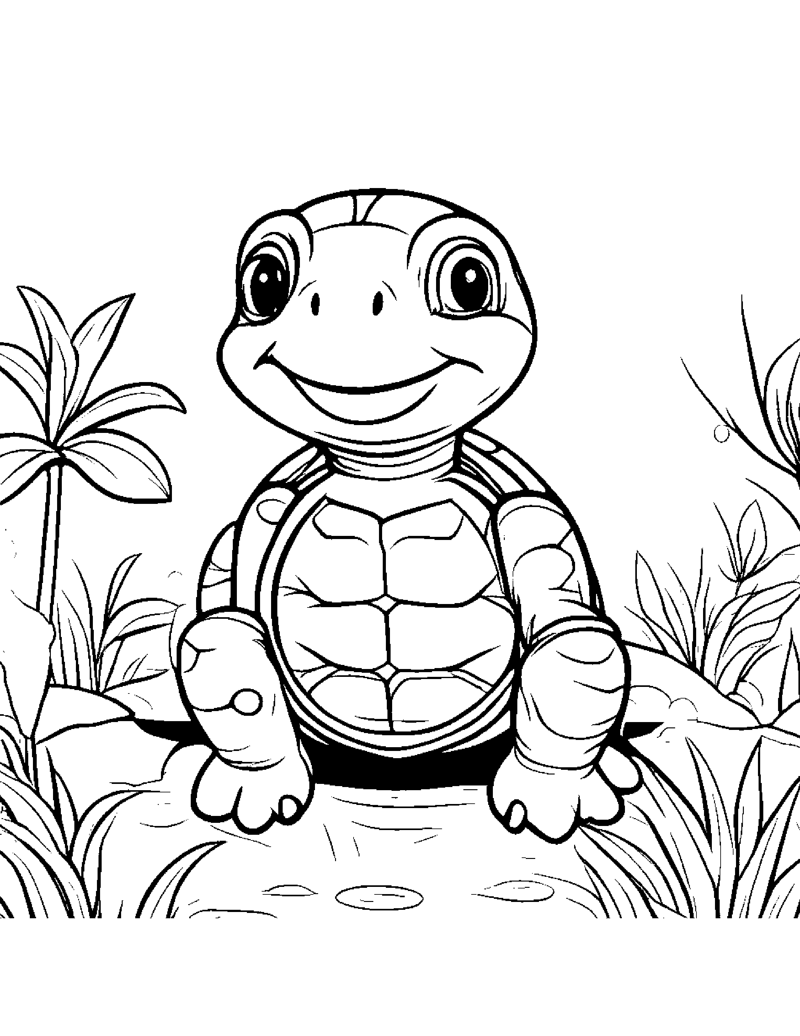 Bubbly Turtle Hatchling Making Silly Faces At The Playground Coloring Page (Free Printable PDF)