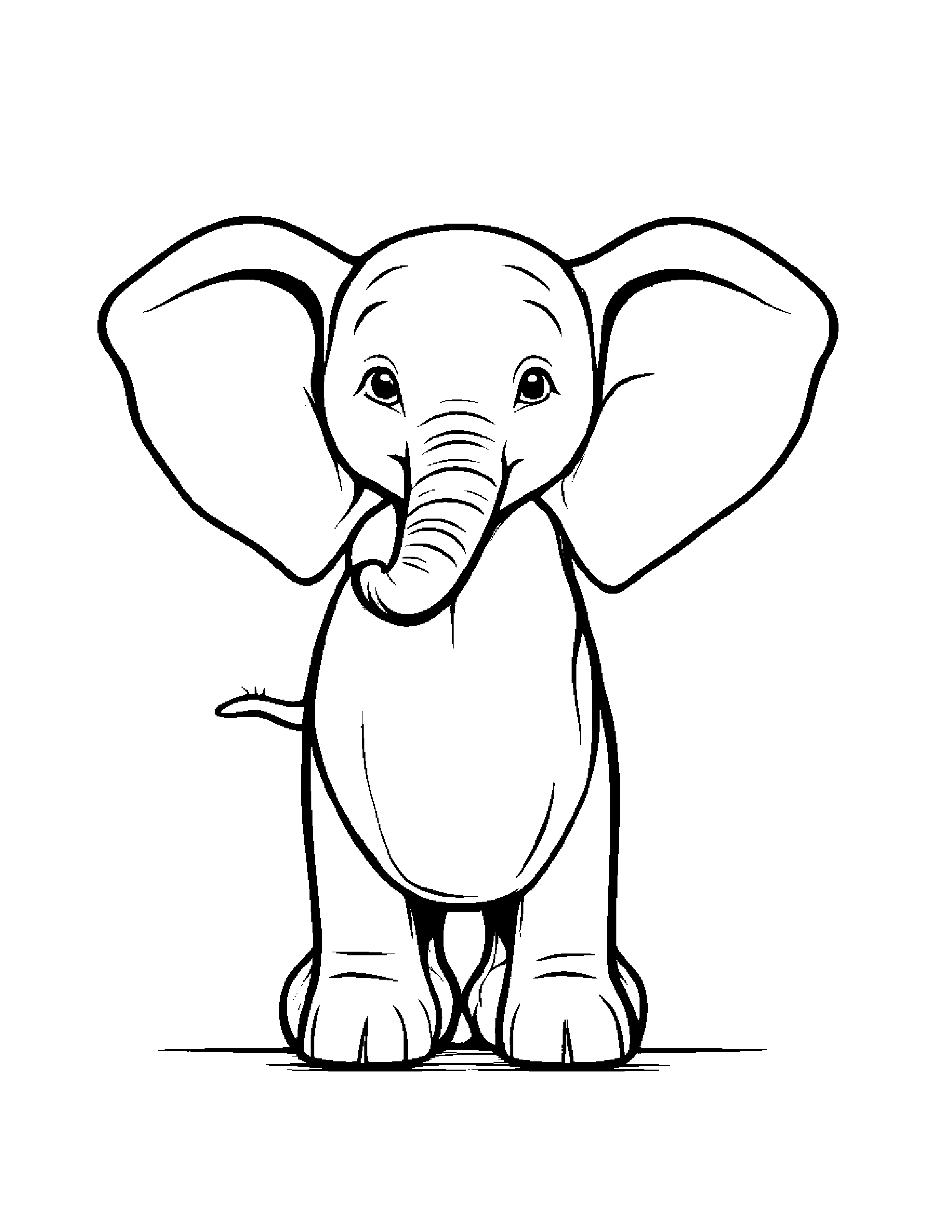 Cheerful Elephant Calf Balancing On A Line #2 Coloring Page (Free Printable PDF)