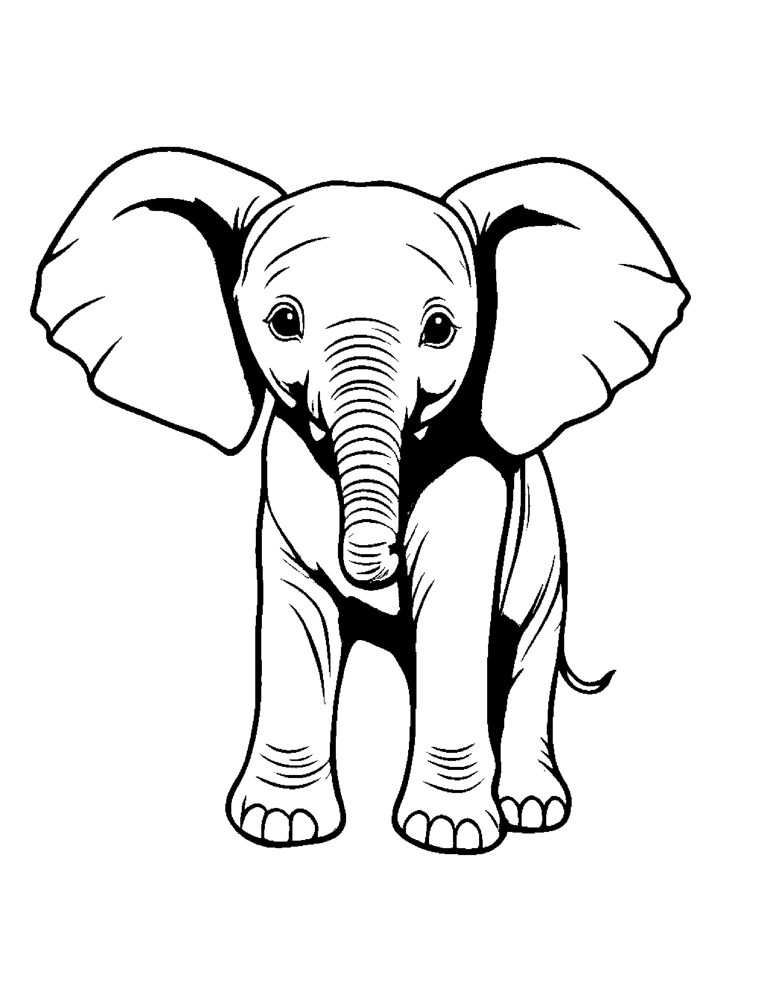 Cheerful Elephant Calf Balancing On A Line #3 Coloring Page (Free Printable PDF)