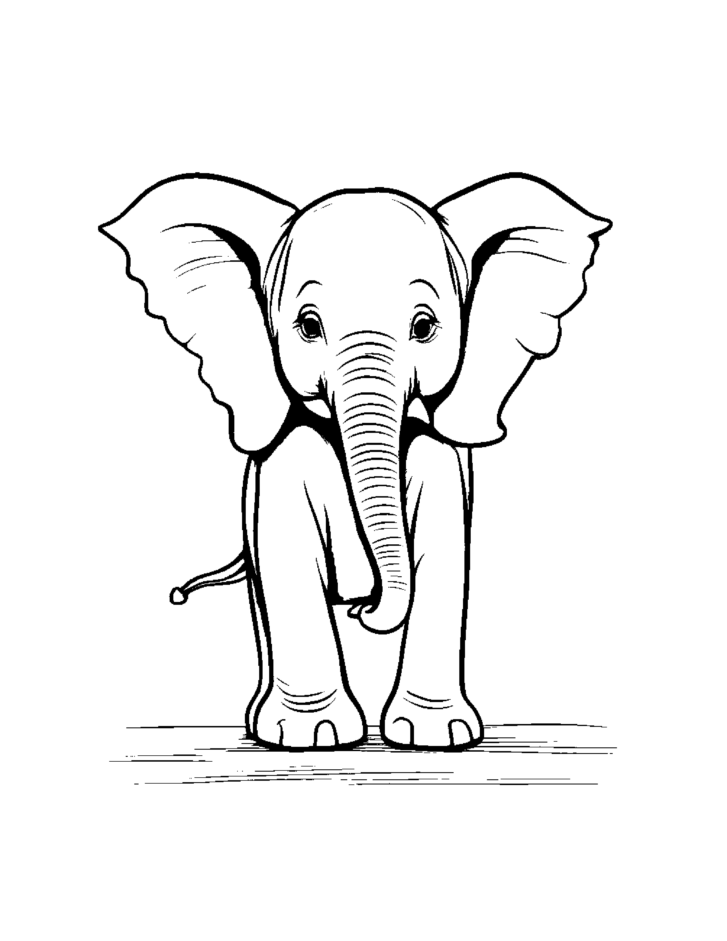 Cheerful Elephant Calf Balancing On A Line Coloring Page (Free Printable PDF)