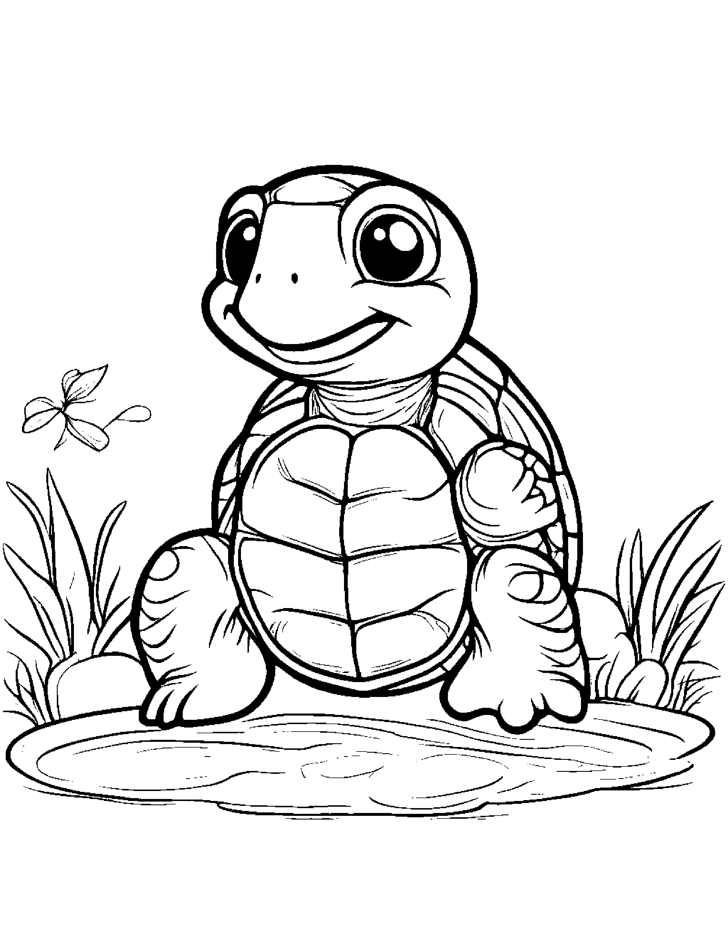 Cheerful Turtle Hatchling #2 Coloring Page (Free Printable PDF)
