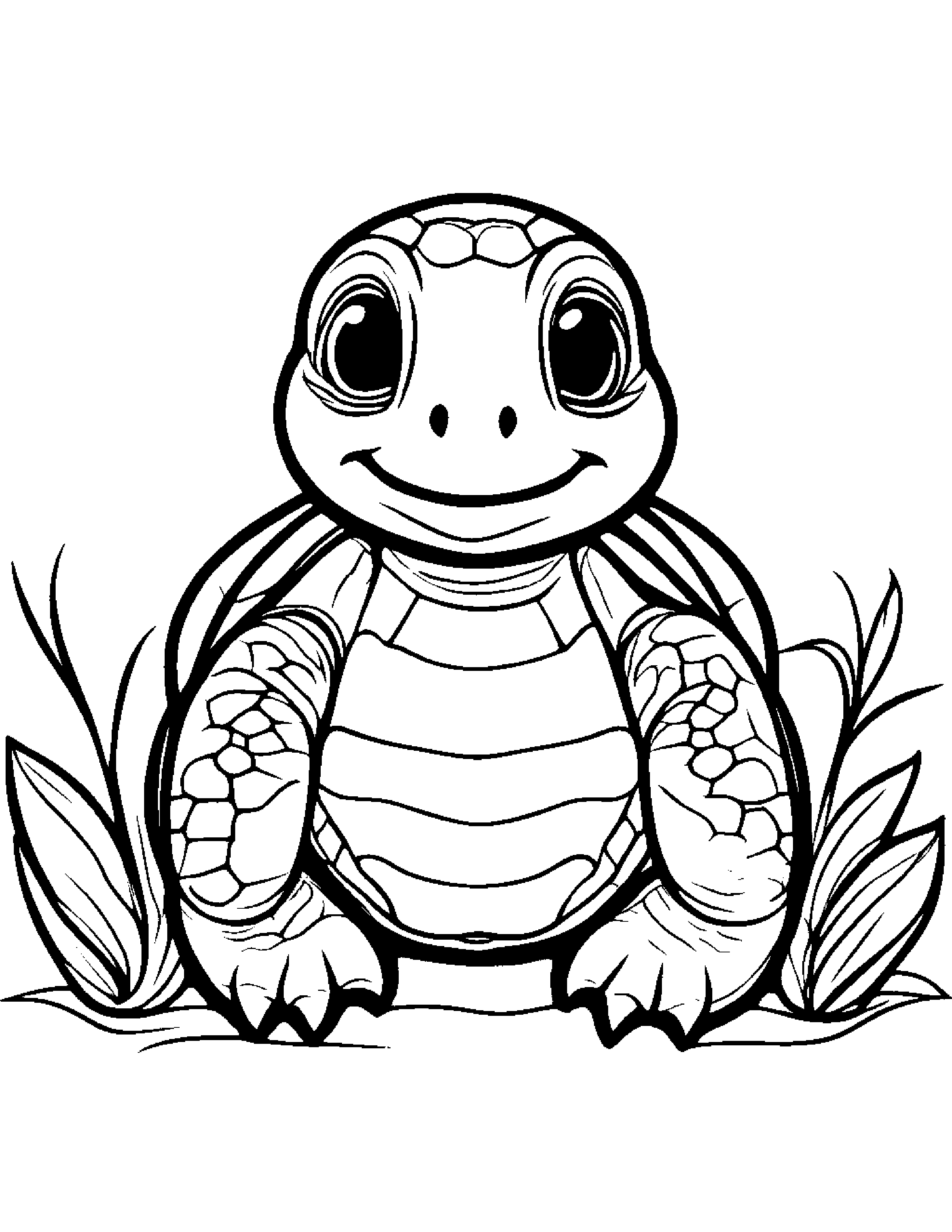 Cheerful Turtle Hatchling #5 Coloring Page (Free Printable PDF)