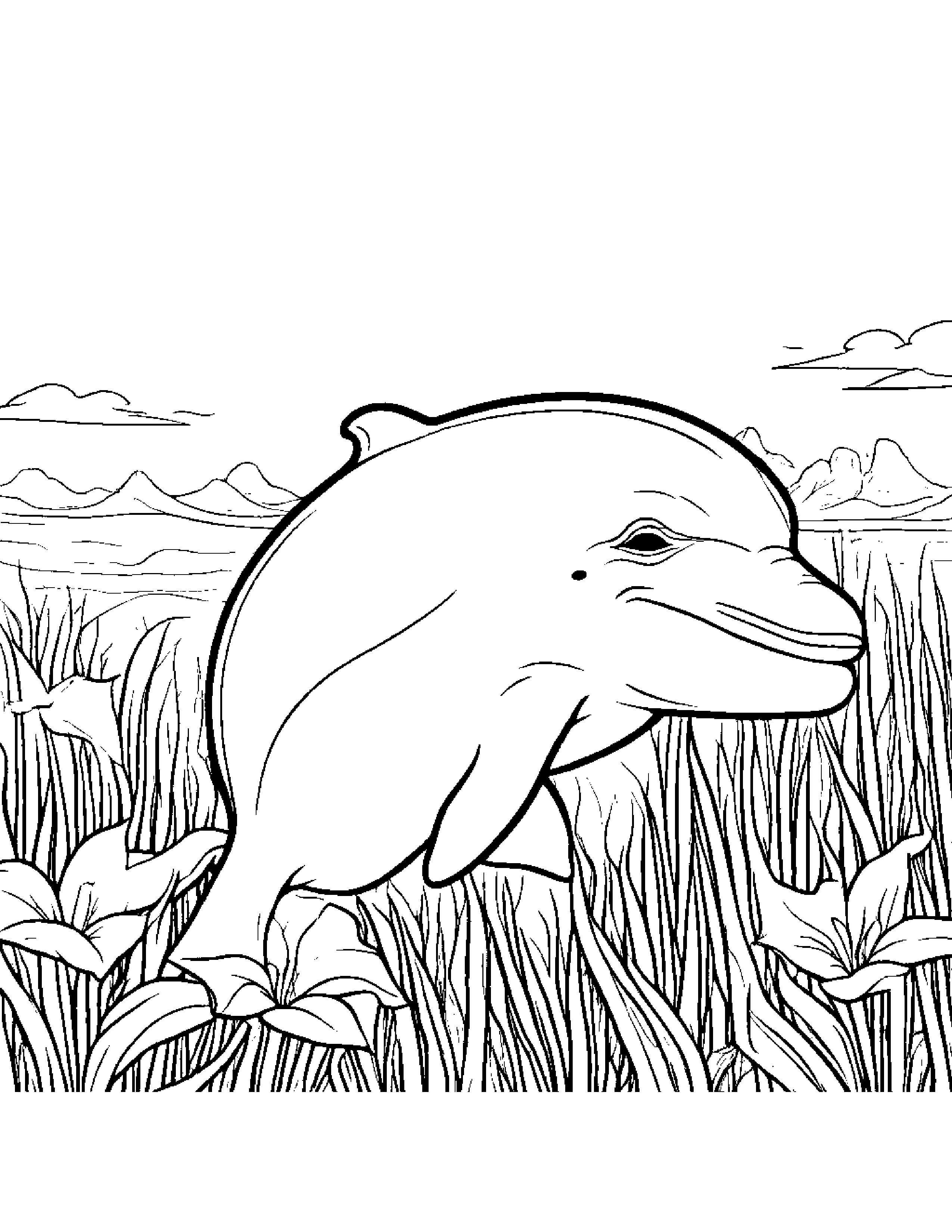 Cozy Dolphin Calf In A Sunny Meadow #3 Coloring Page (Free Printable PDF)