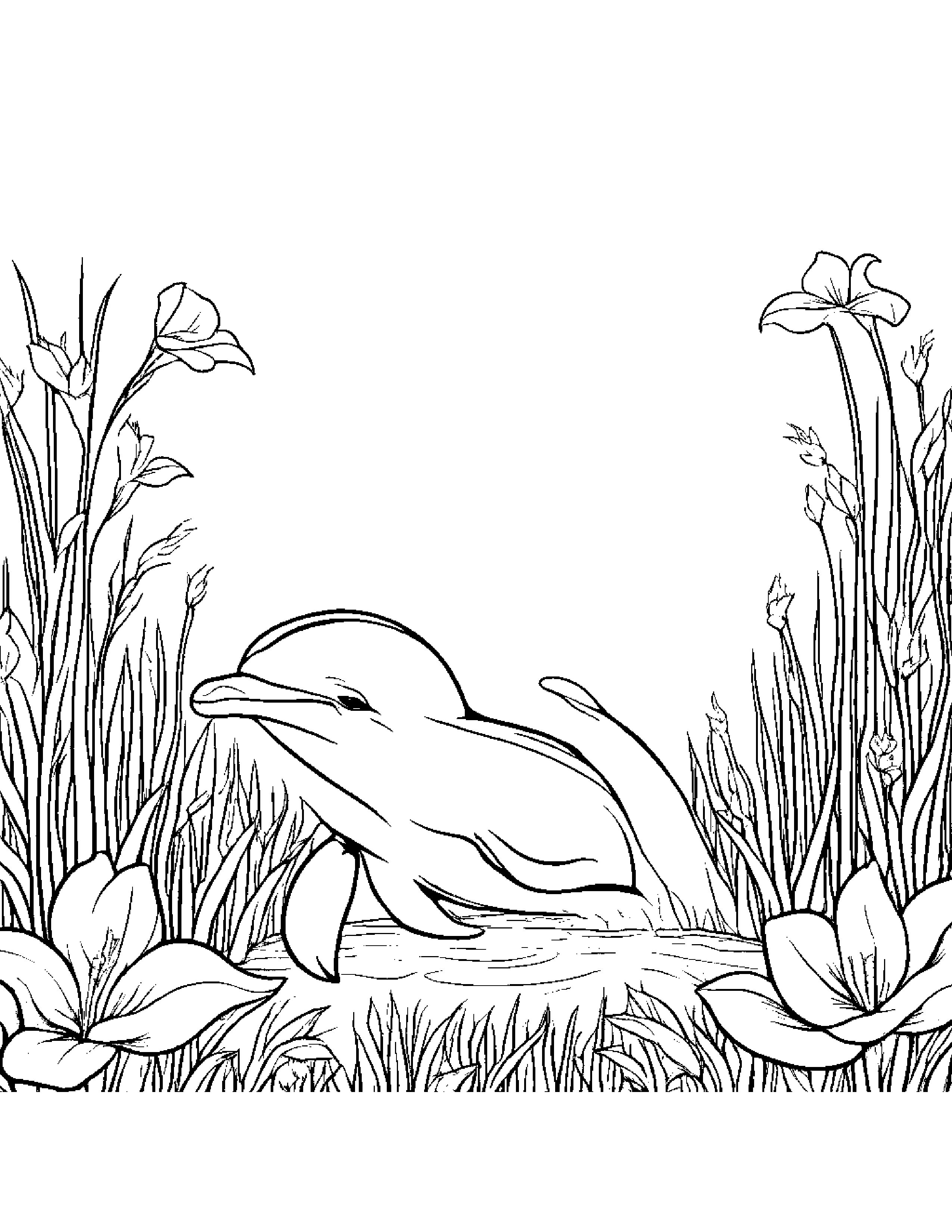 Cozy Dolphin Calf In A Sunny Meadow Coloring Page (Free Printable PDF)