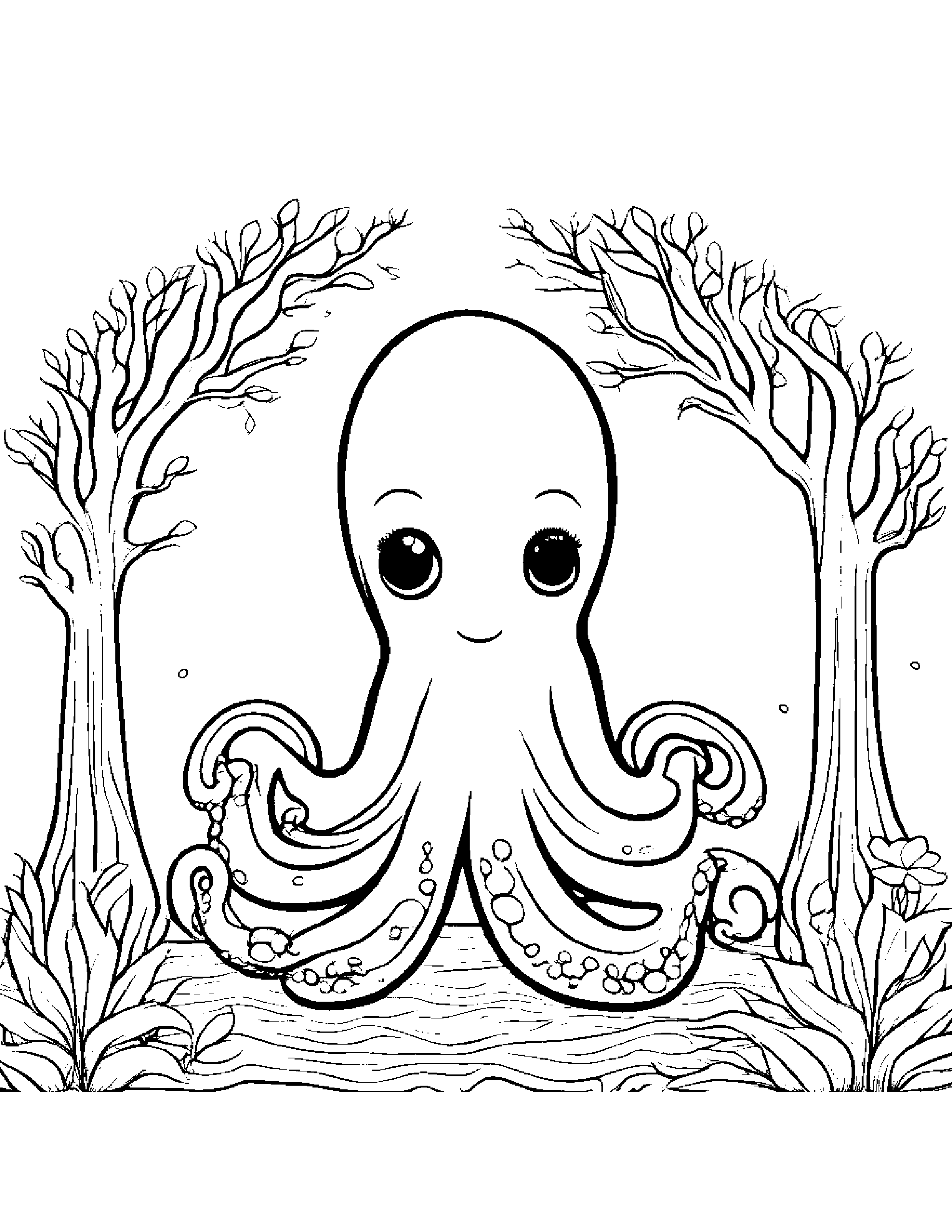 Cozy Octopus By A Little Tree Coloring Page (Free Printable PDF)