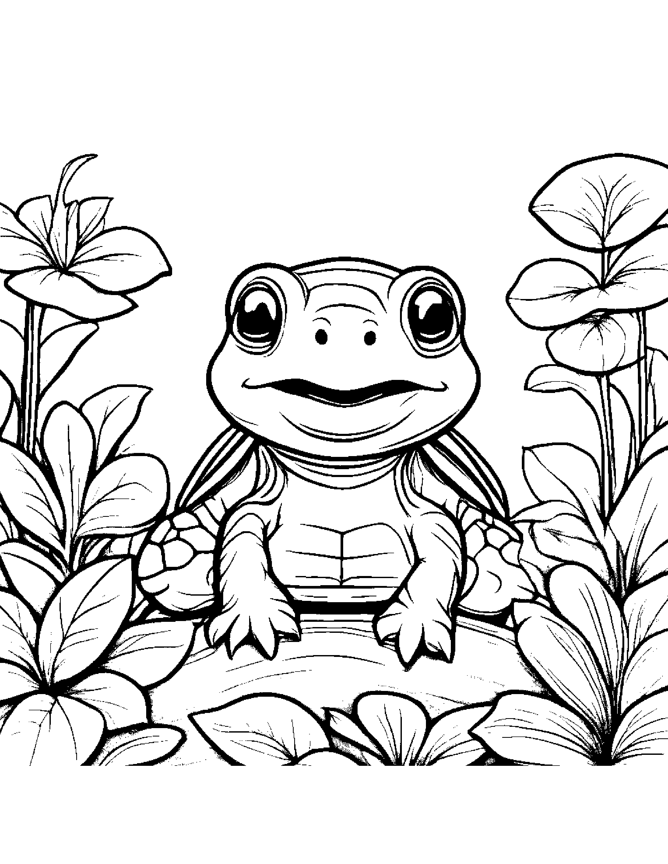 Cozy Turtle Hatchling Making Silly Faces In A Cozy Garden #5 Coloring Page (Free Printable PDF)