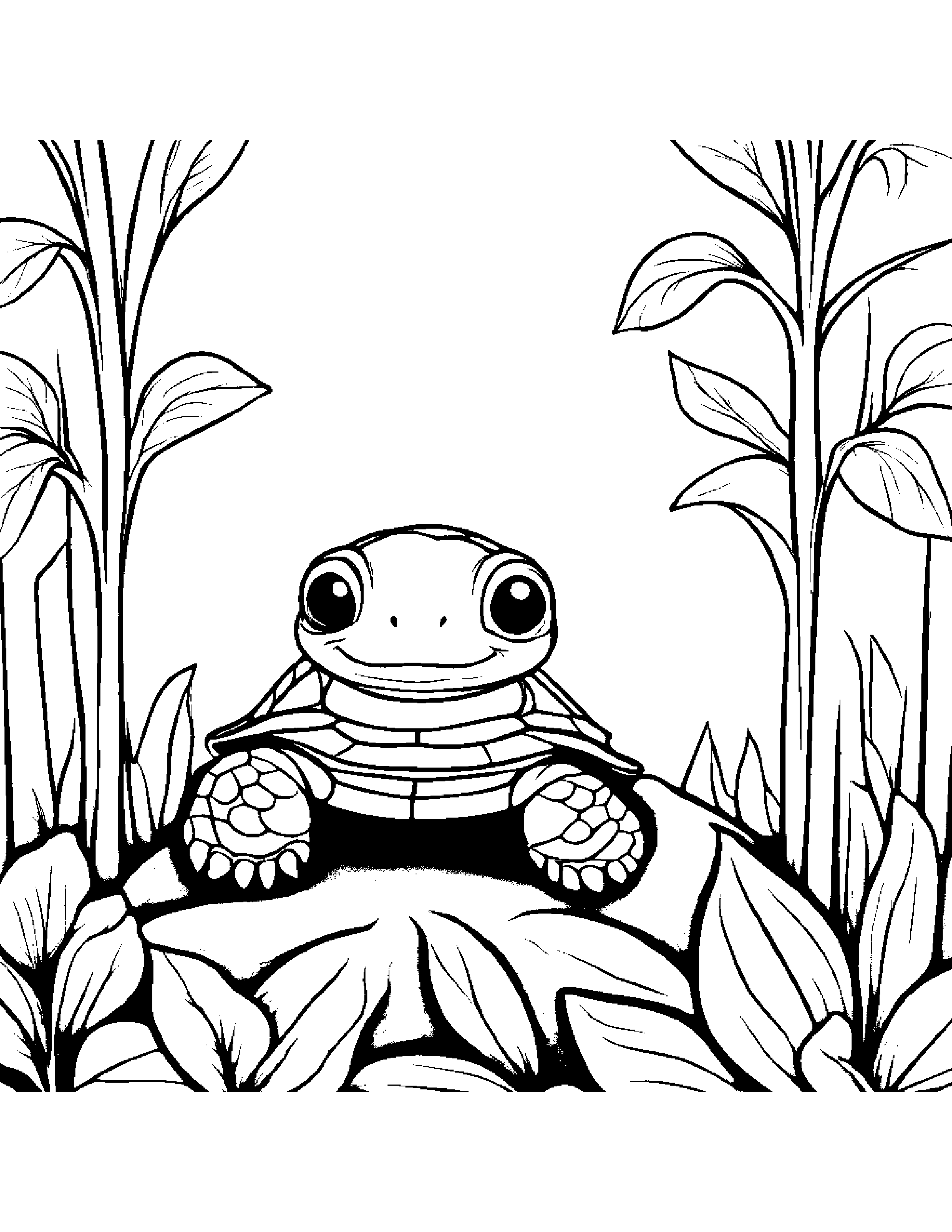 Cozy Turtle Hatchling Watering A Plant By A Little Tree #3 Coloring Page (Free Printable PDF)