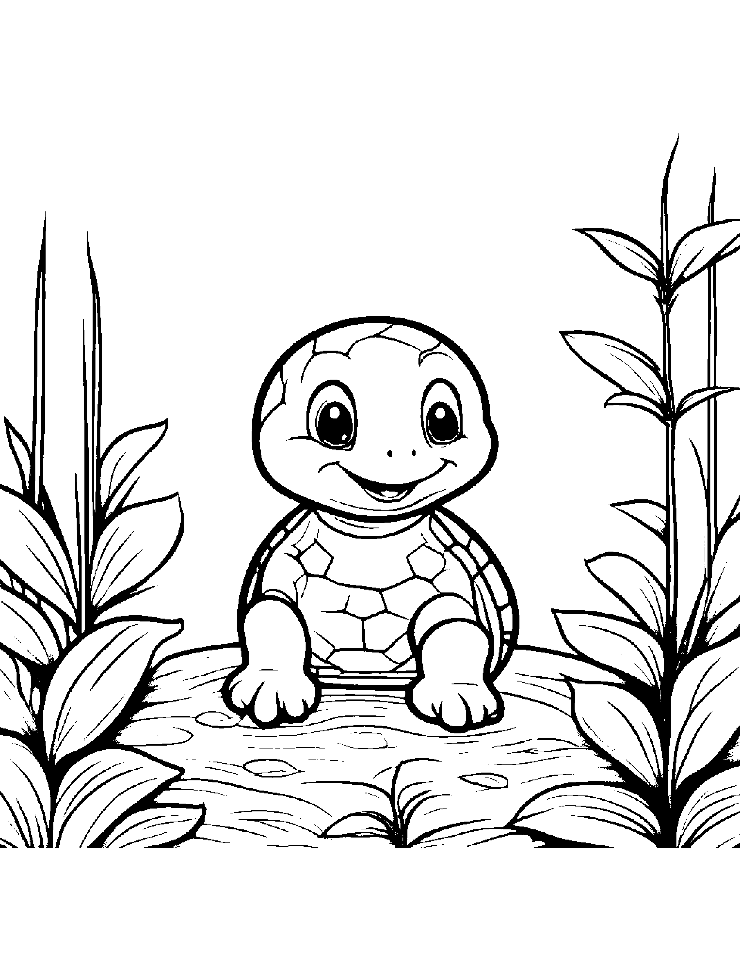 Cozy Turtle Hatchling Watering A Plant By A Little Tree #4 Coloring Page (Free Printable PDF)