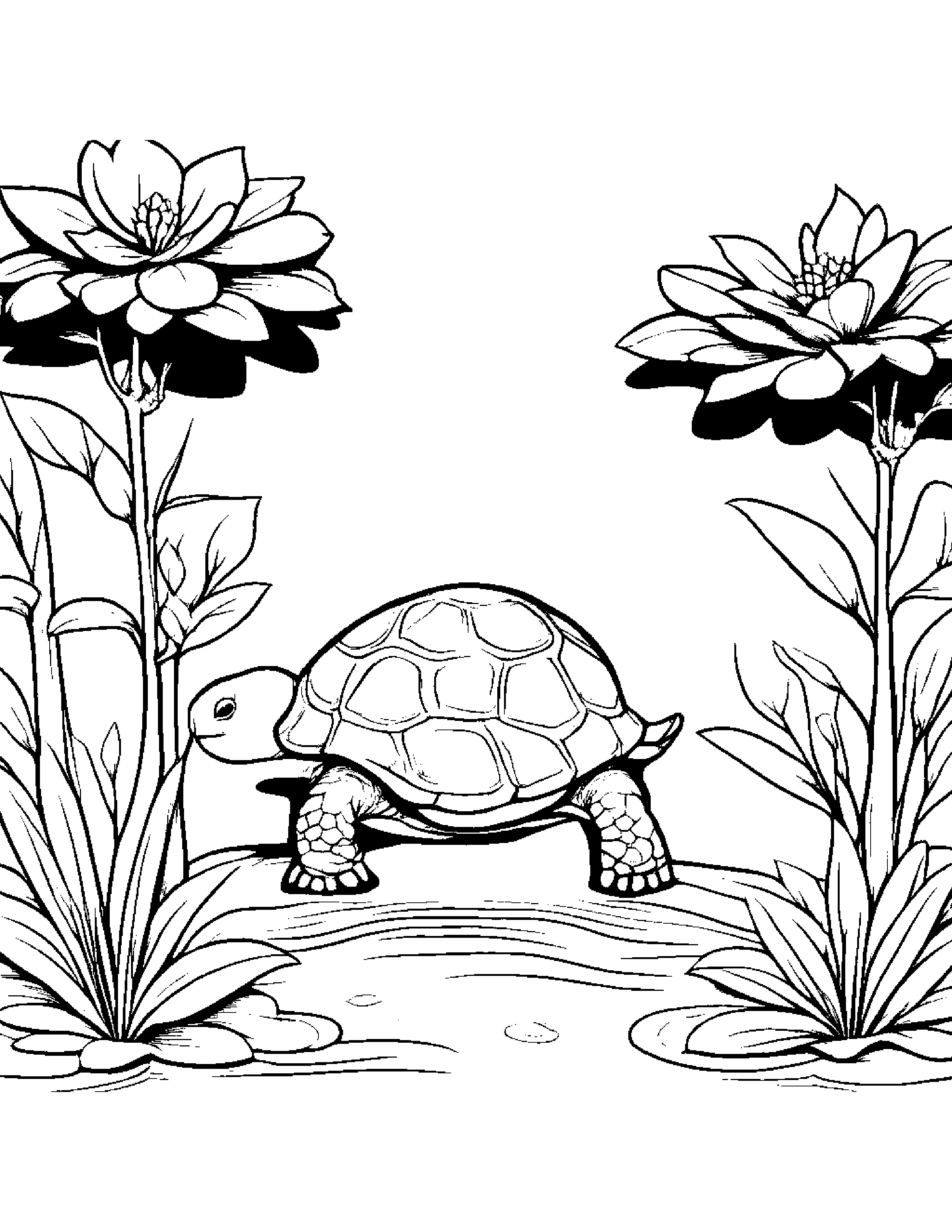 Cozy Turtle Hatchling Watering A Plant By A Little Tree #5 Coloring Page (Free Printable PDF)