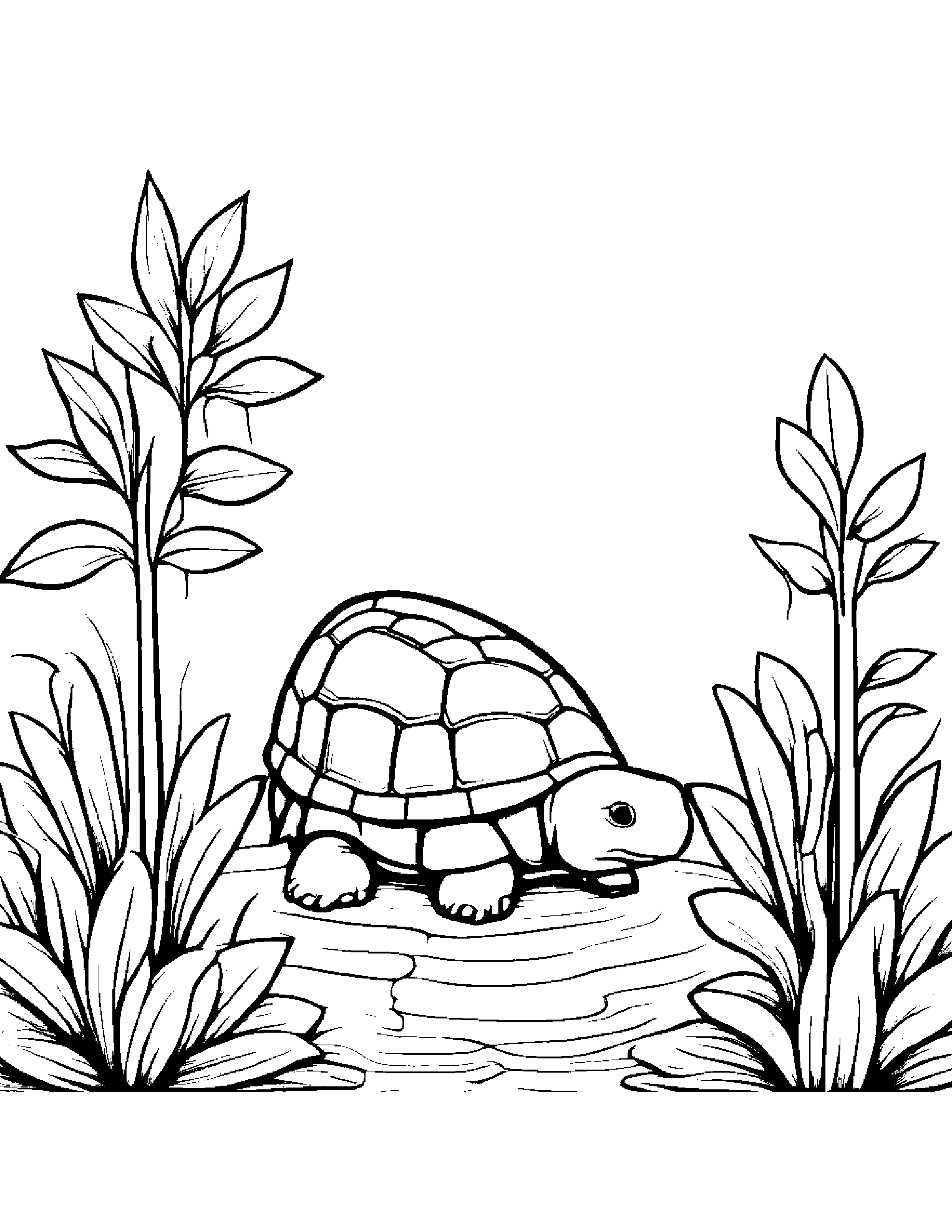 Cozy Turtle Hatchling Watering A Plant By A Little Tree Coloring Page (Free Printable PDF)