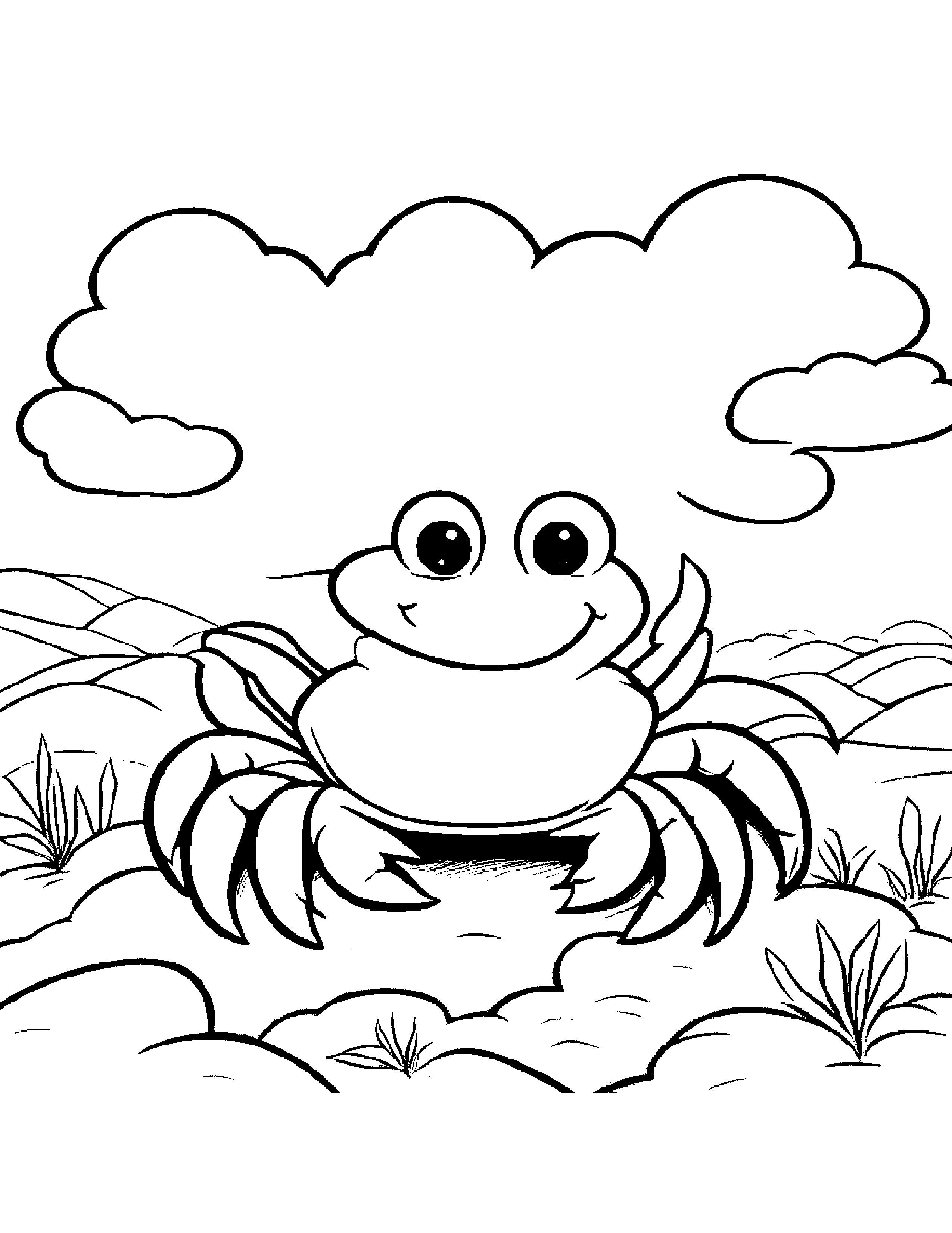 Crab Practicing The Alphabet On A Fluffy Cloud #3 Coloring Page (Free Printable PDF)
