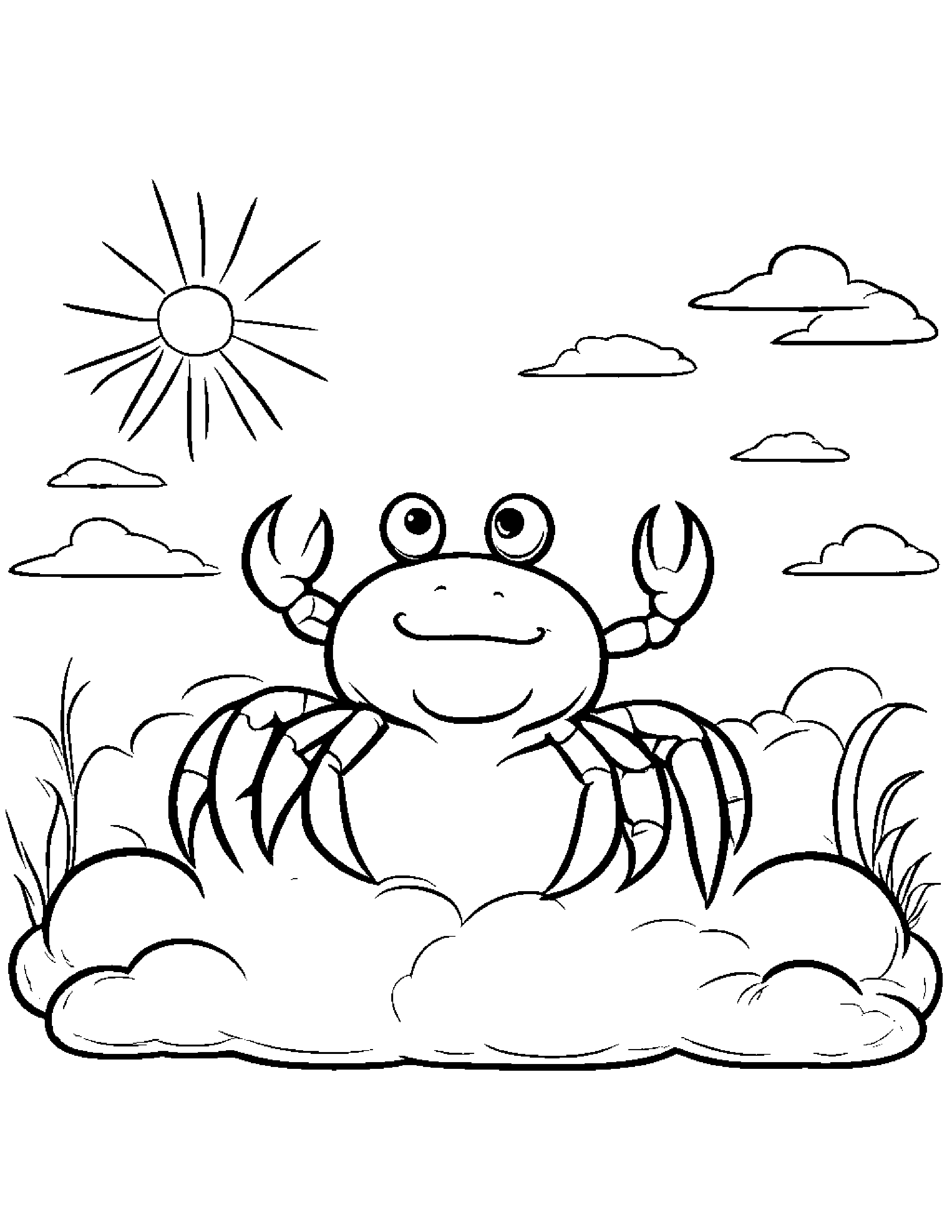 Crab Practicing The Alphabet On A Fluffy Cloud Coloring Page (Free Printable PDF)
